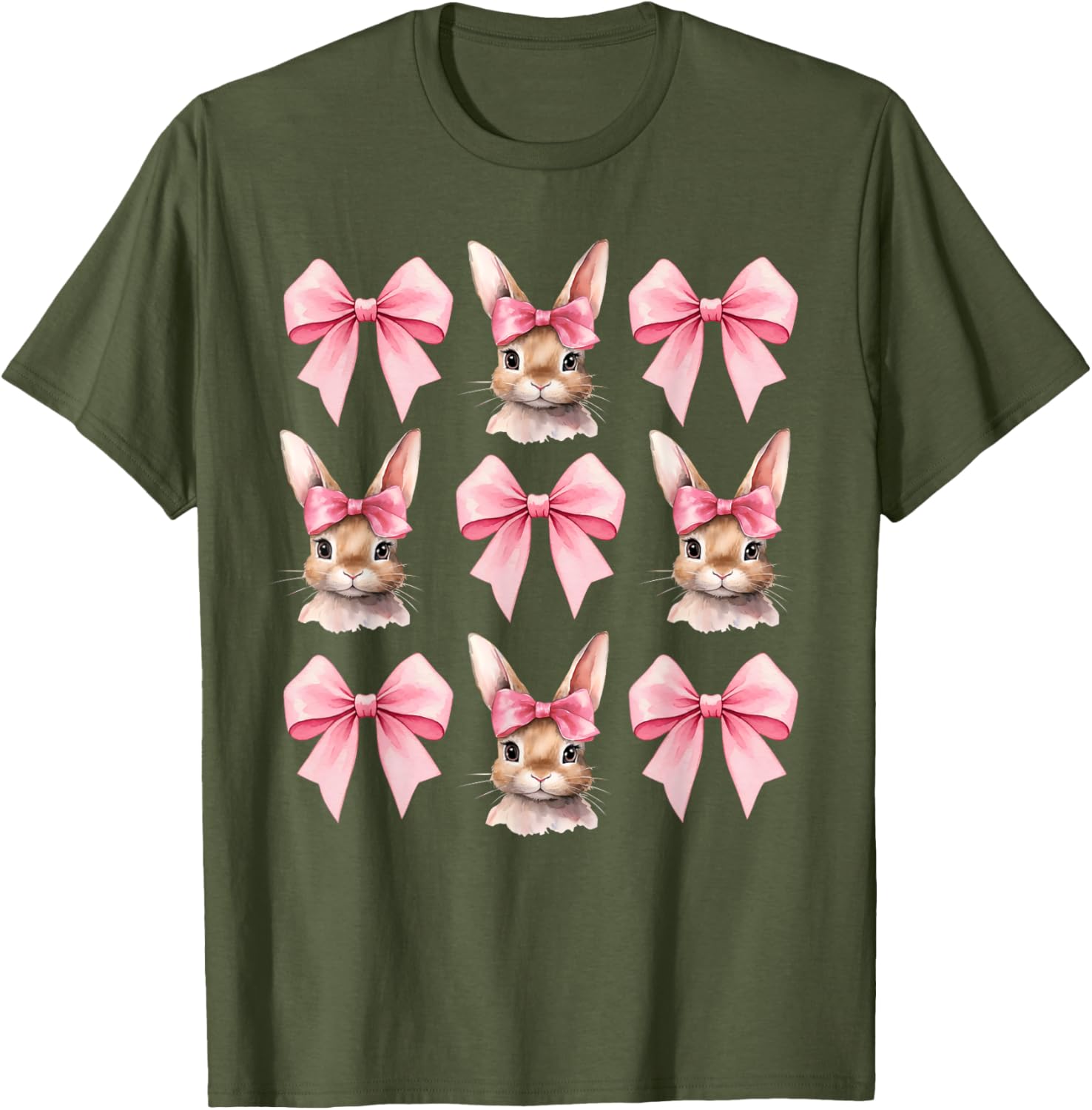 Cute Easter Bunny Face Coquette Bow Easter Day Girls Women T-Shirt