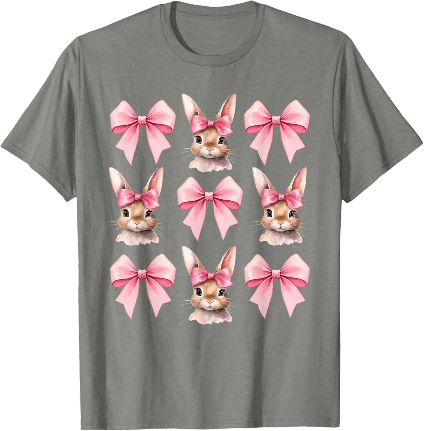 Cute Easter Bunny Face Coquette Bow Easter Day Girls Women T-Shirt