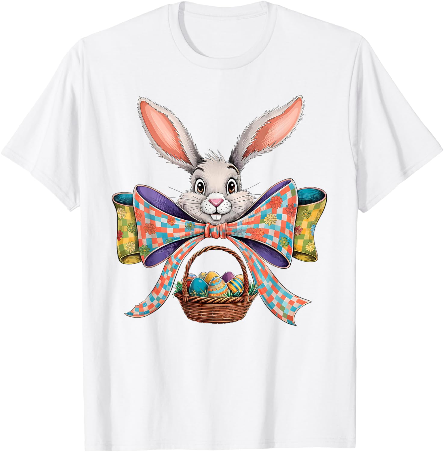 Cute Easter Bunny Face Coquette Bow Easter Day Girls Women T-Shirt