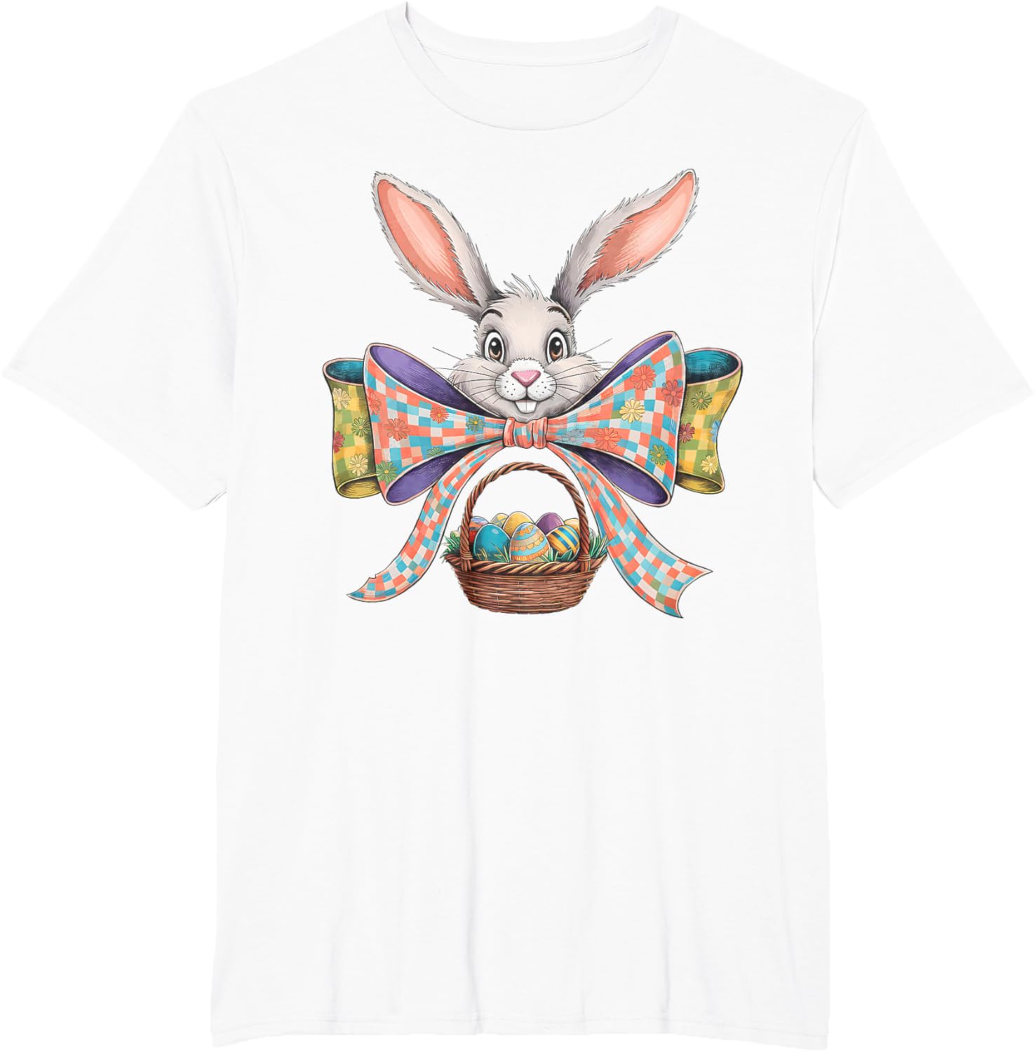 Cute Easter Bunny Face Coquette Bow Easter Day Girls Women T-Shirt