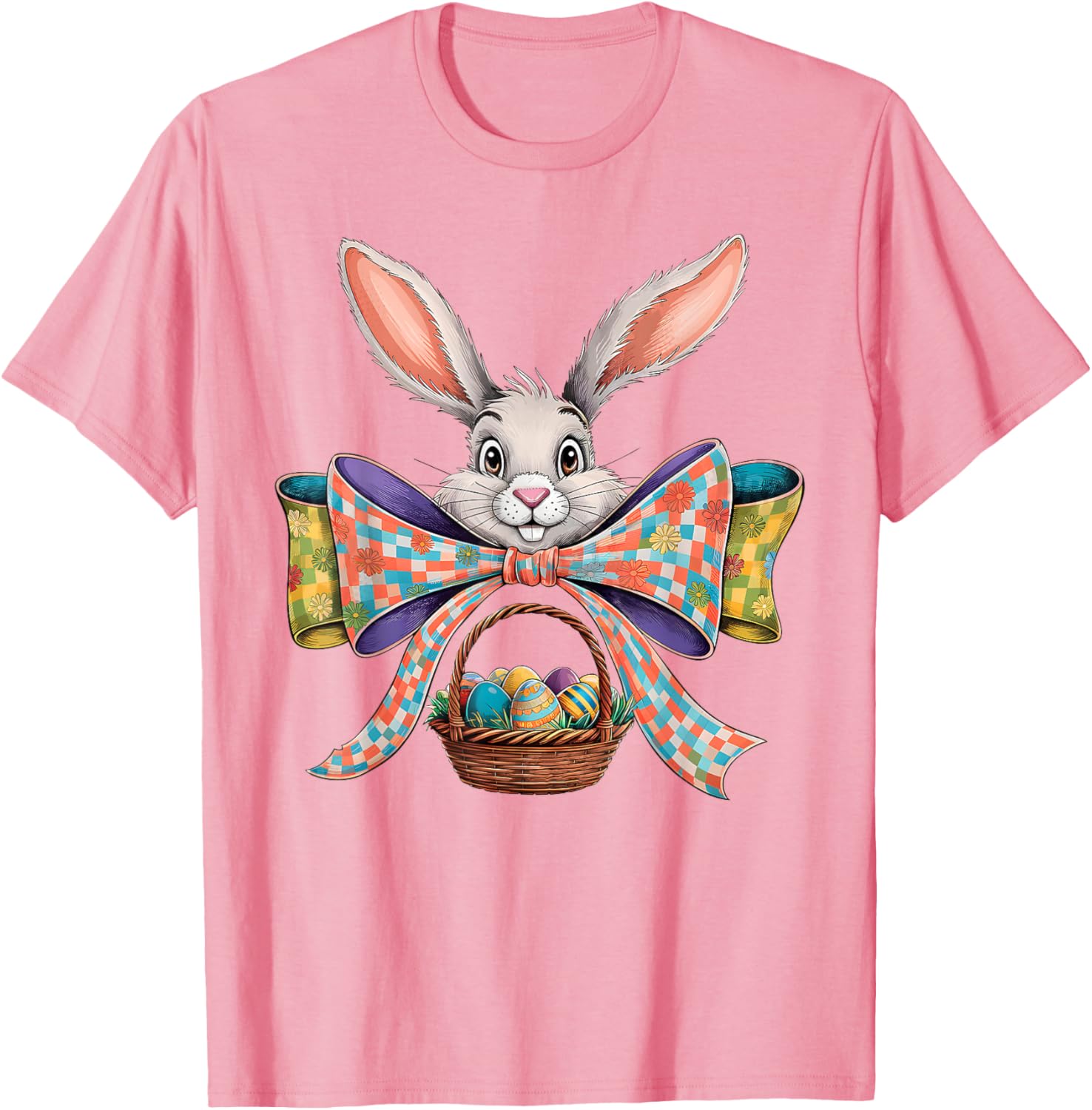 Cute Easter Bunny Face Coquette Bow Easter Day Girls Women T-Shirt