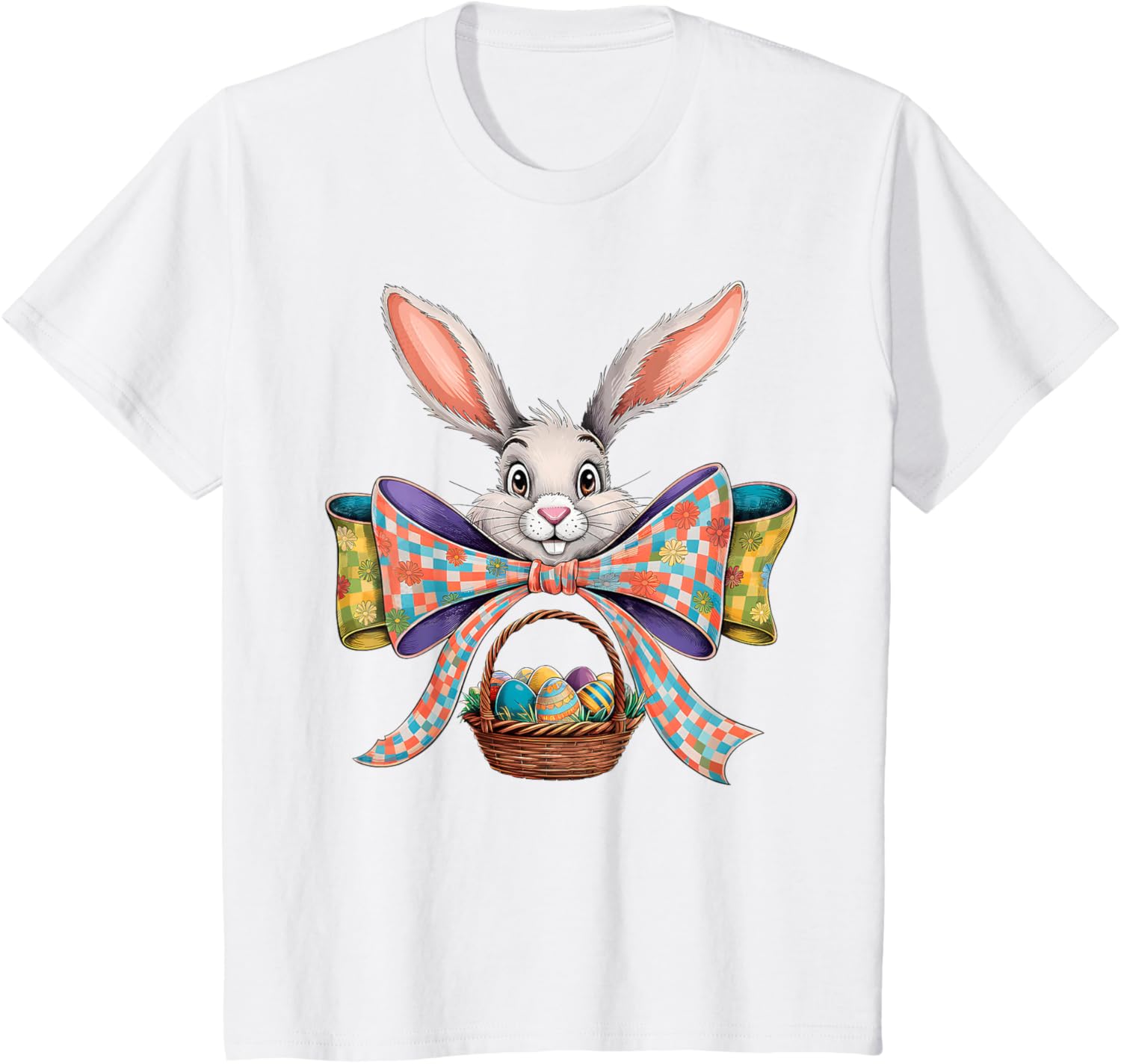 Cute Easter Bunny Face Coquette Bow Easter Day Girls Women T-Shirt