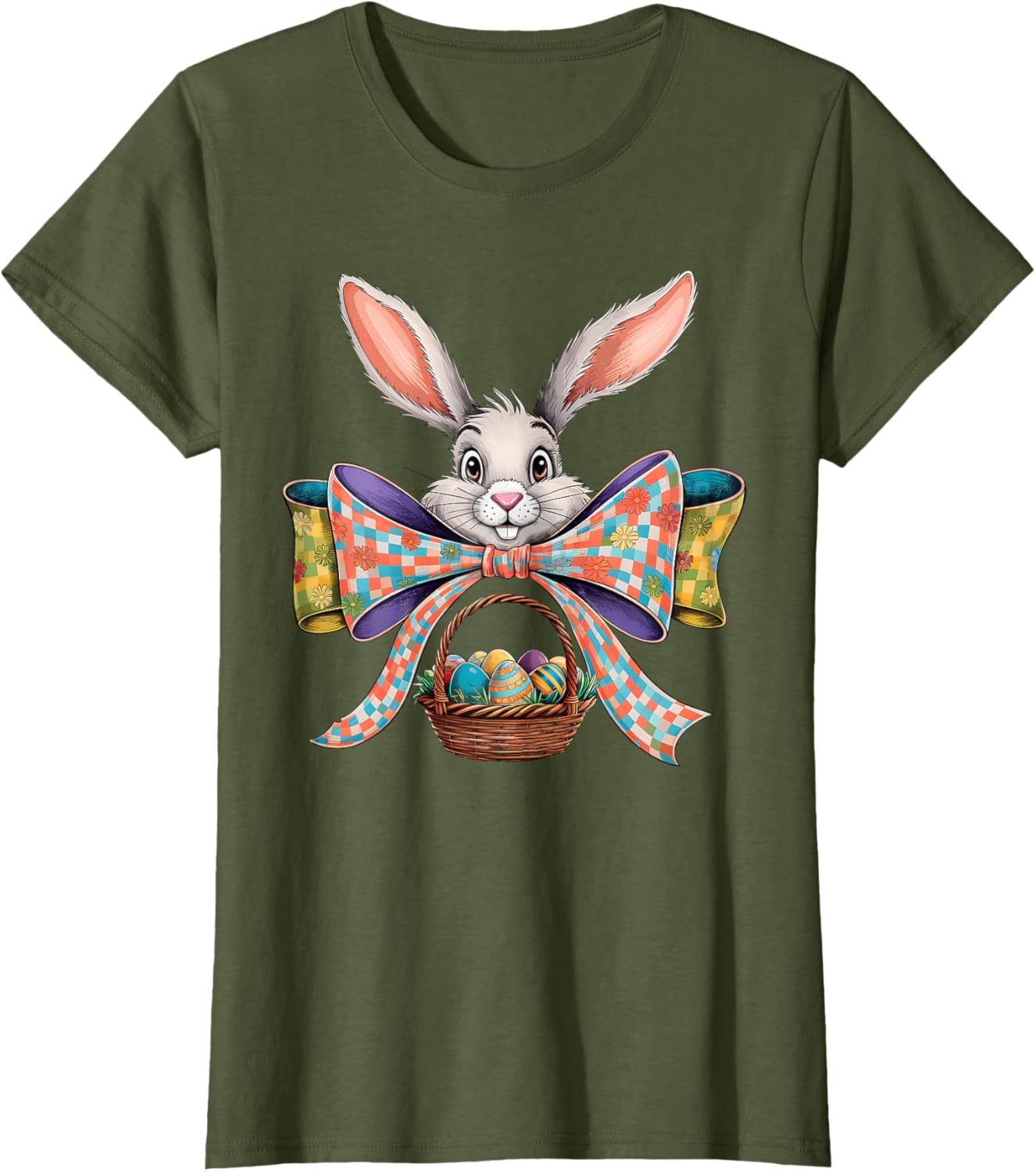 Cute Easter Bunny Face Coquette Bow Easter Day Girls Women T-Shirt