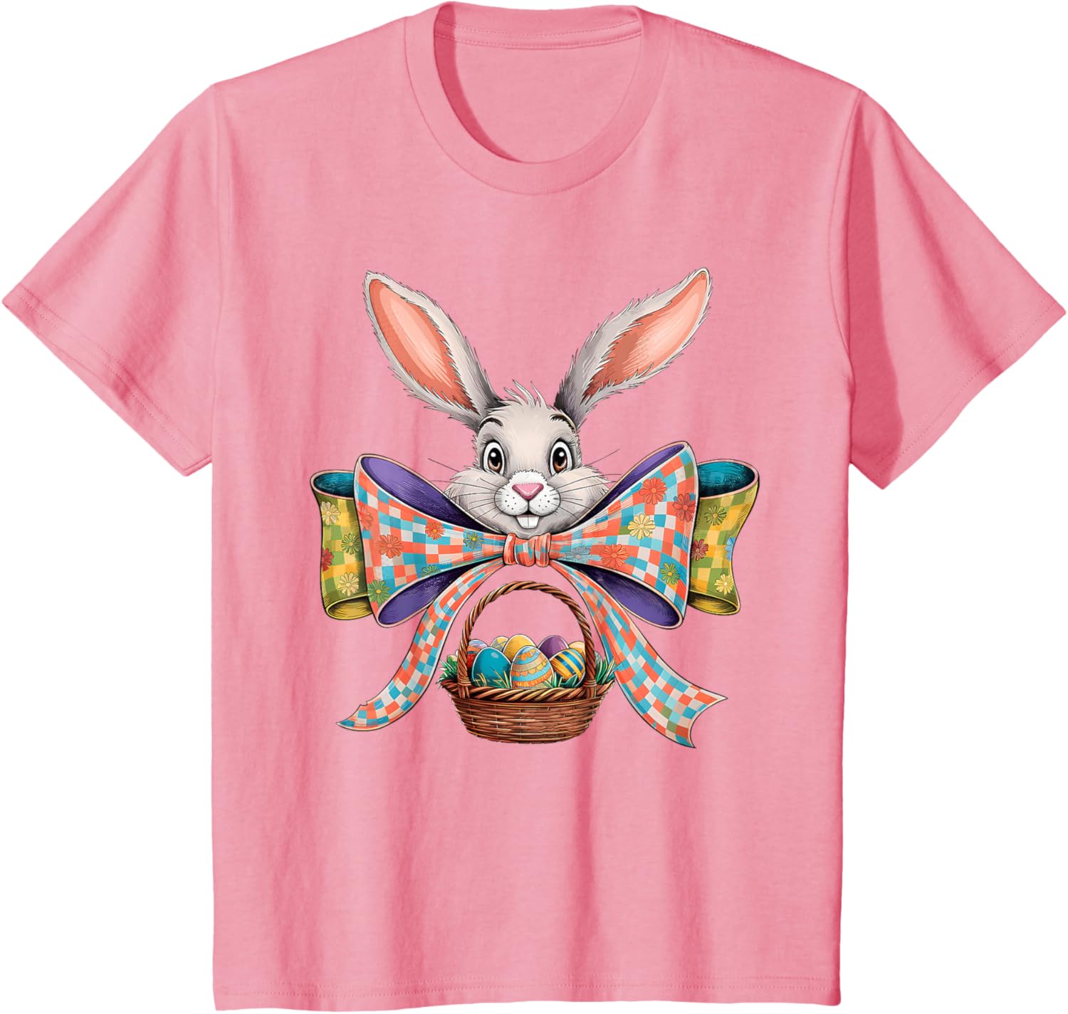 Cute Easter Bunny Face Coquette Bow Easter Day Girls Women T-Shirt