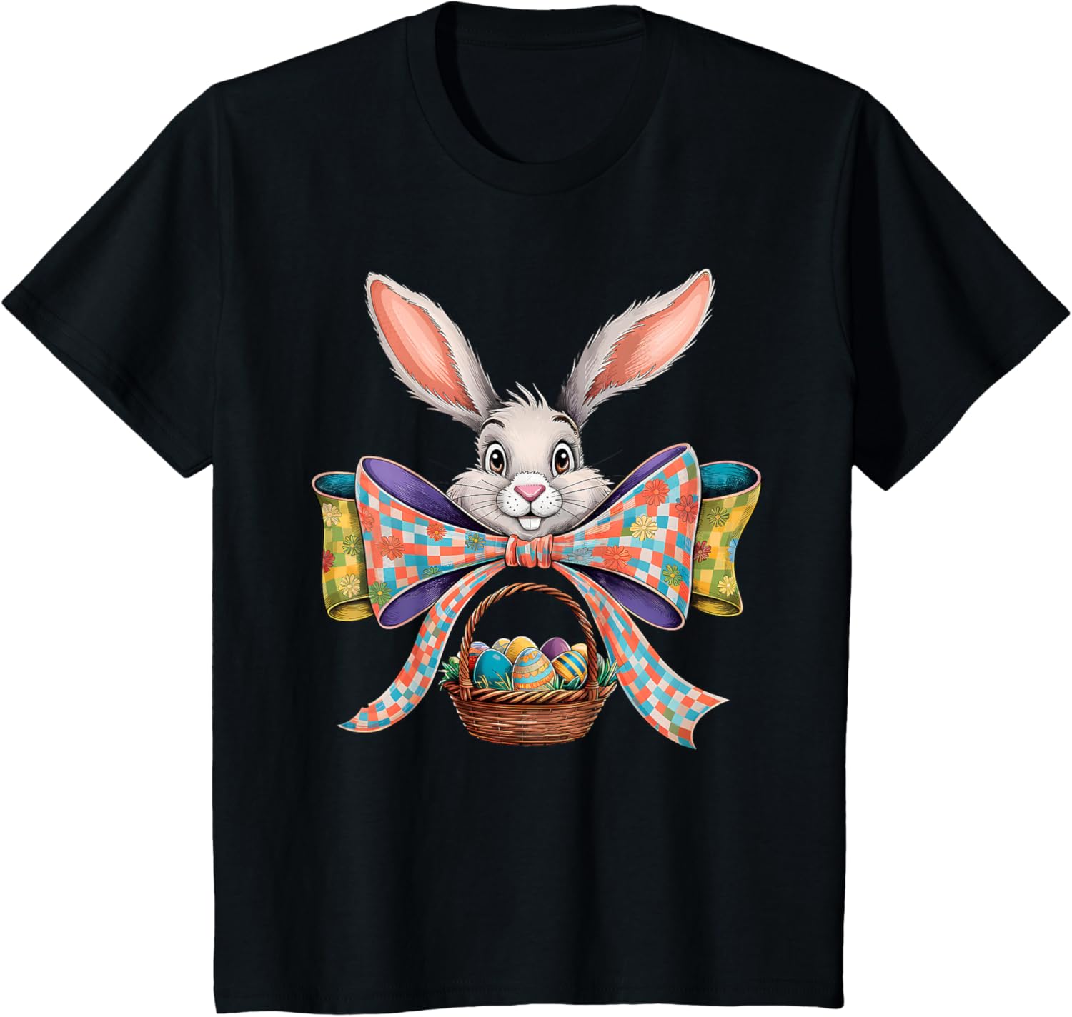 Cute Easter Bunny Face Coquette Bow Easter Day Girls Women T-Shirt