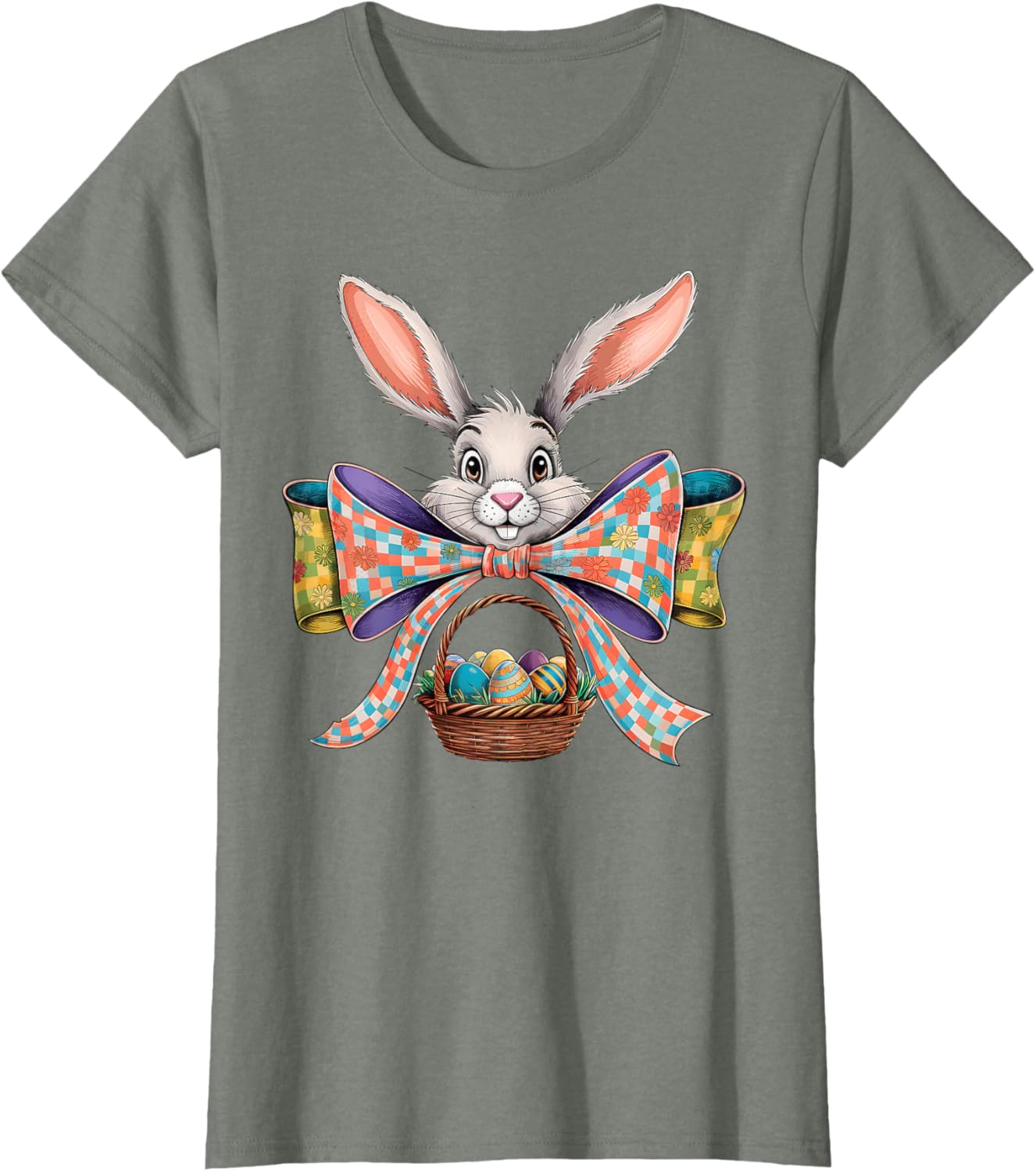 Cute Easter Bunny Face Coquette Bow Easter Day Girls Women T-Shirt