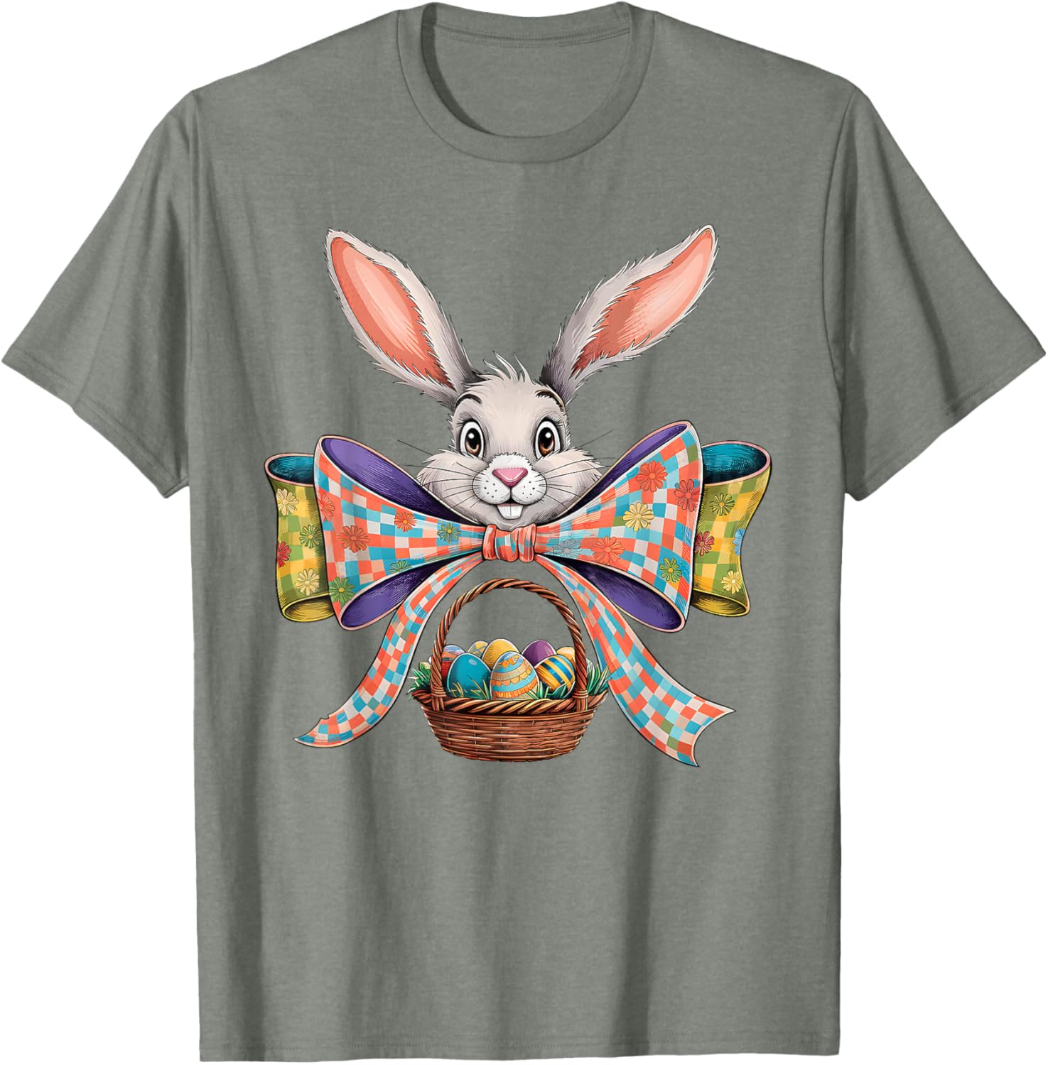 Cute Easter Bunny Face Coquette Bow Easter Day Girls Women T-Shirt