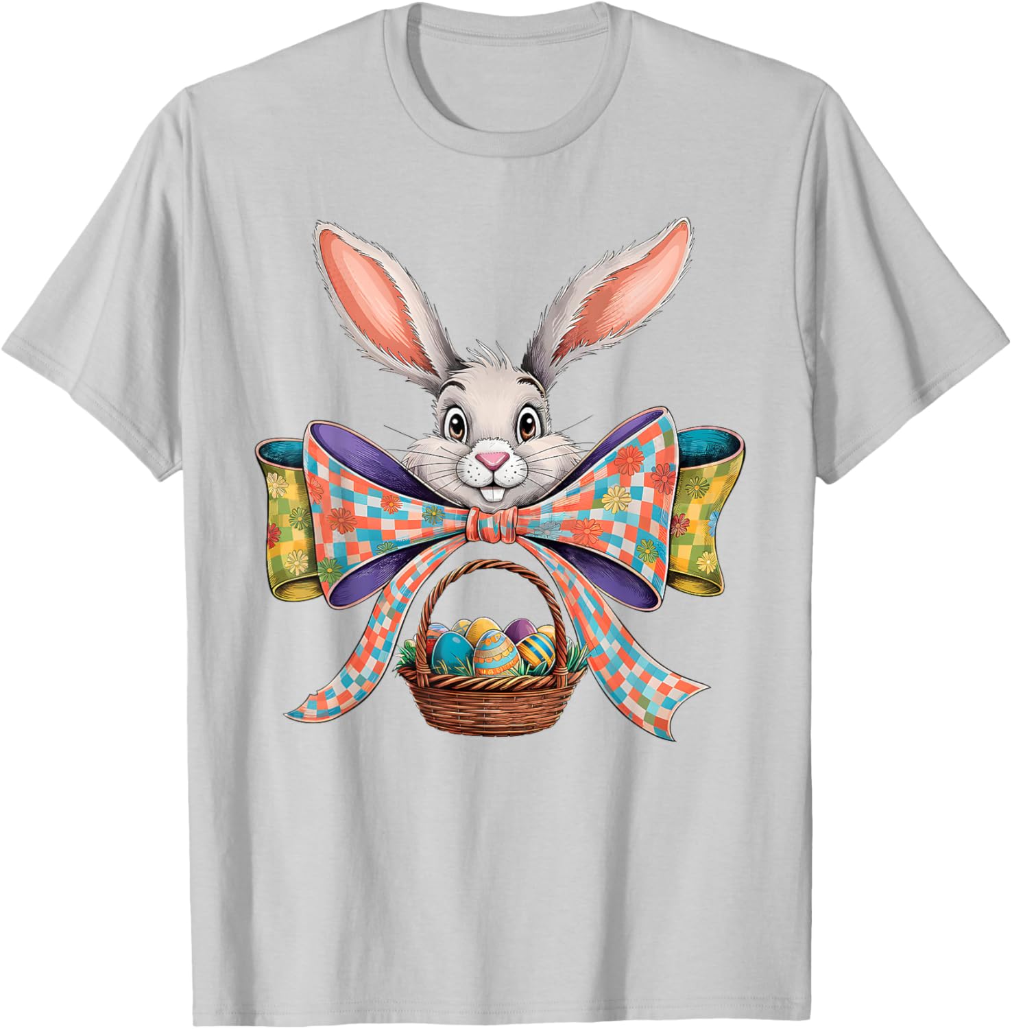 Cute Easter Bunny Face Coquette Bow Easter Day Girls Women T-Shirt