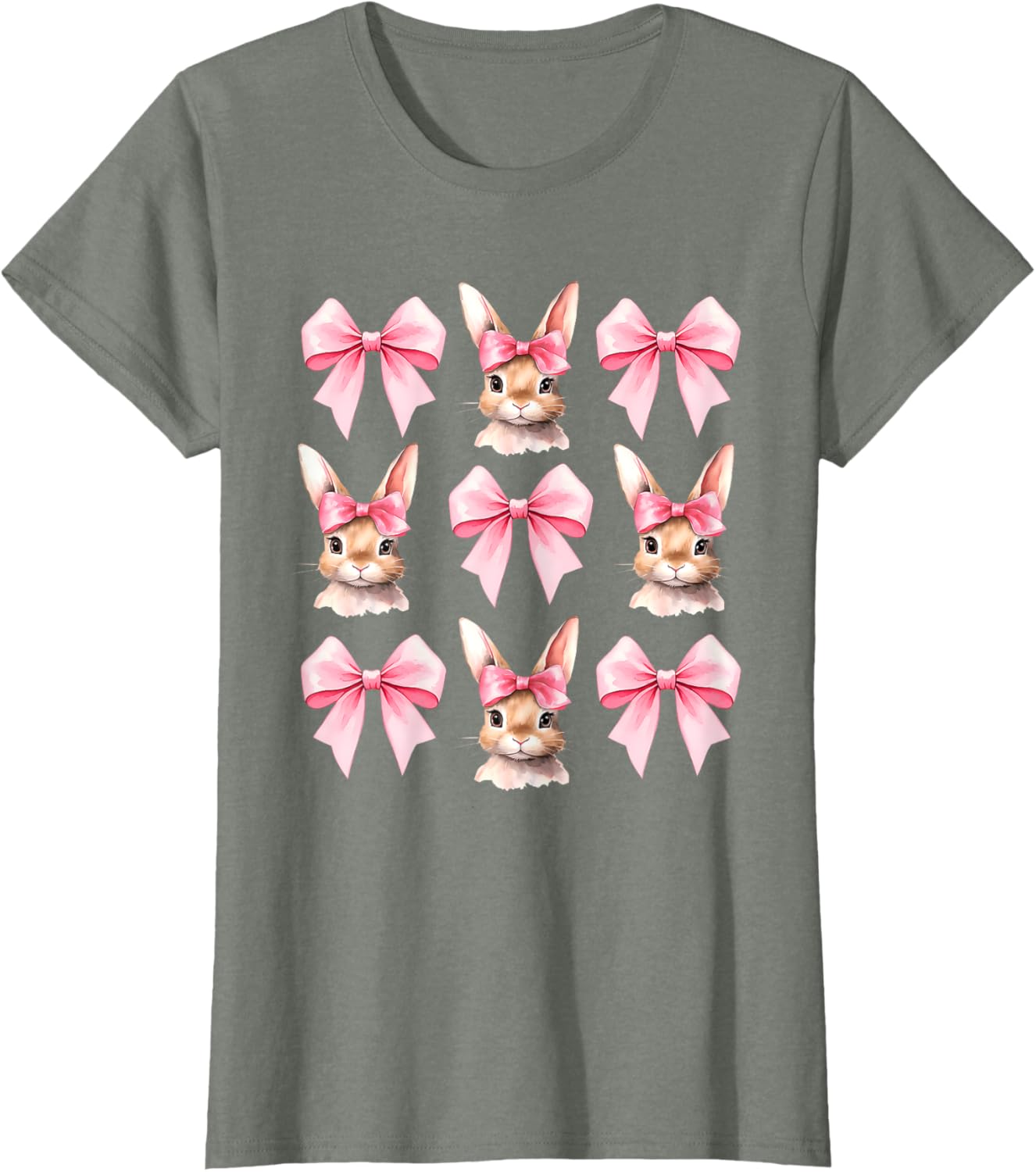 Cute Easter Bunny Face Coquette Bow Easter Day Girls Women T-Shirt