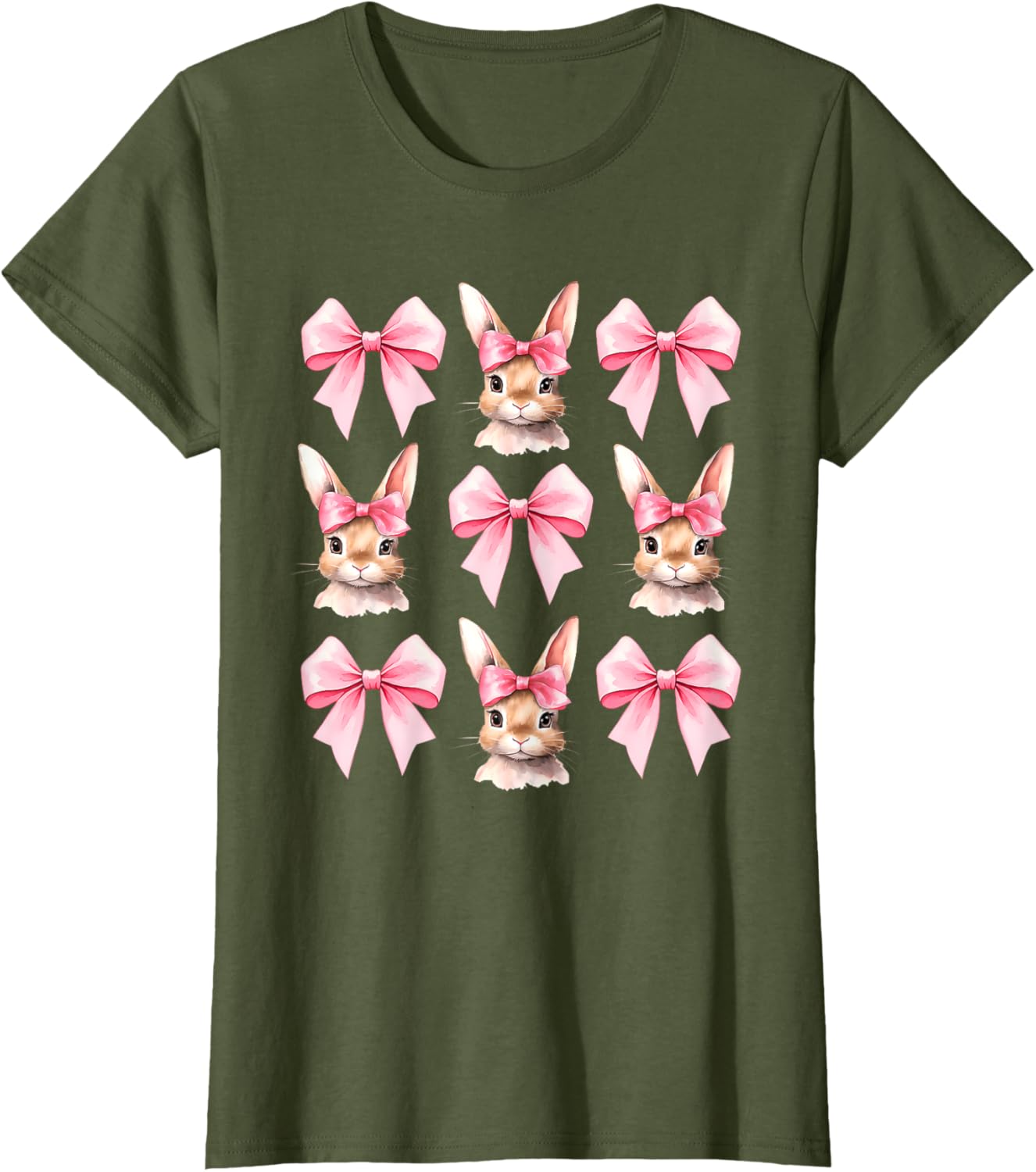 Cute Easter Bunny Face Coquette Bow Easter Day Girls Women T-Shirt