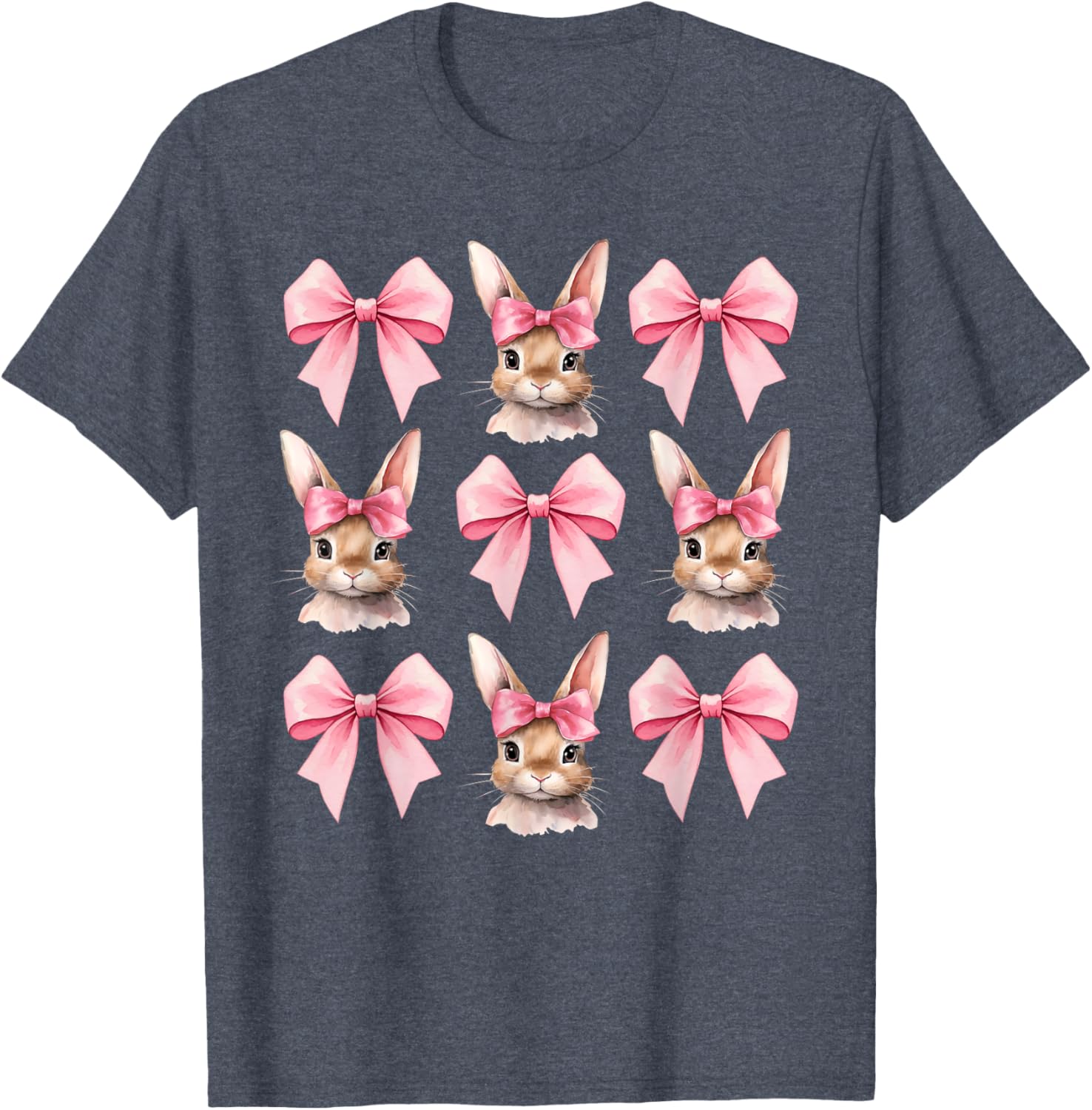 Cute Easter Bunny Face Coquette Bow Easter Day Girls Women T-Shirt