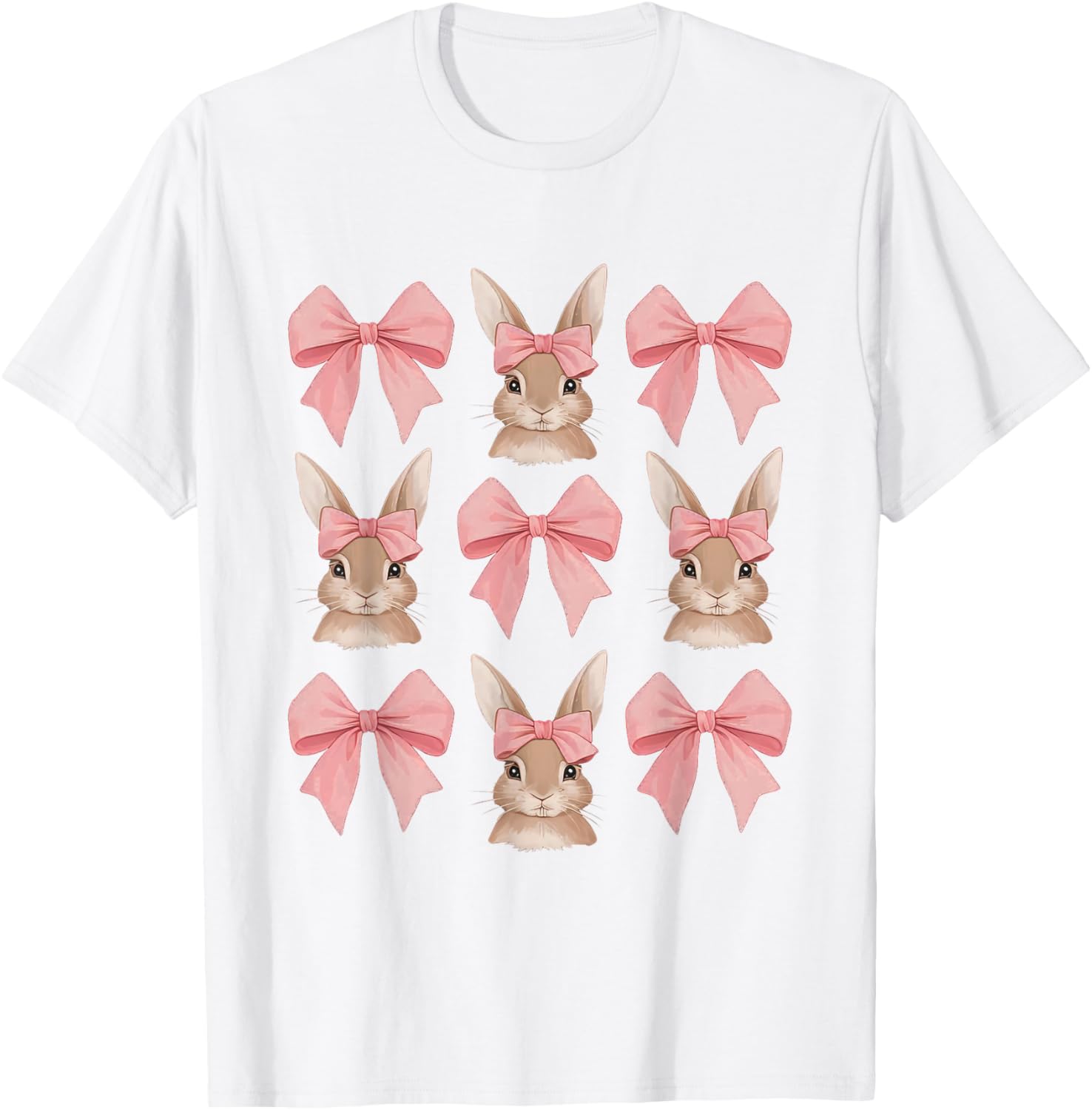 Cute Easter Bunny Face Coquette Bow Easter Day Girls Women T-Shirt