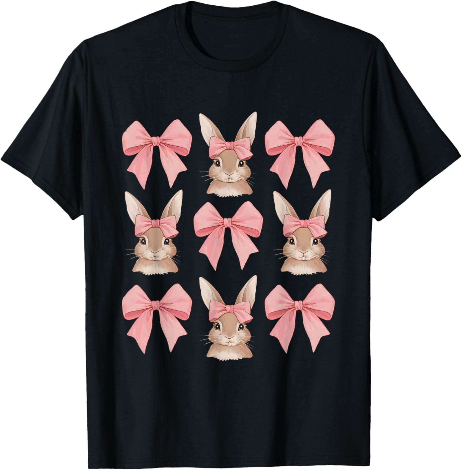 Cute Easter Bunny Face Coquette Bow Easter Day Girls Women T-Shirt