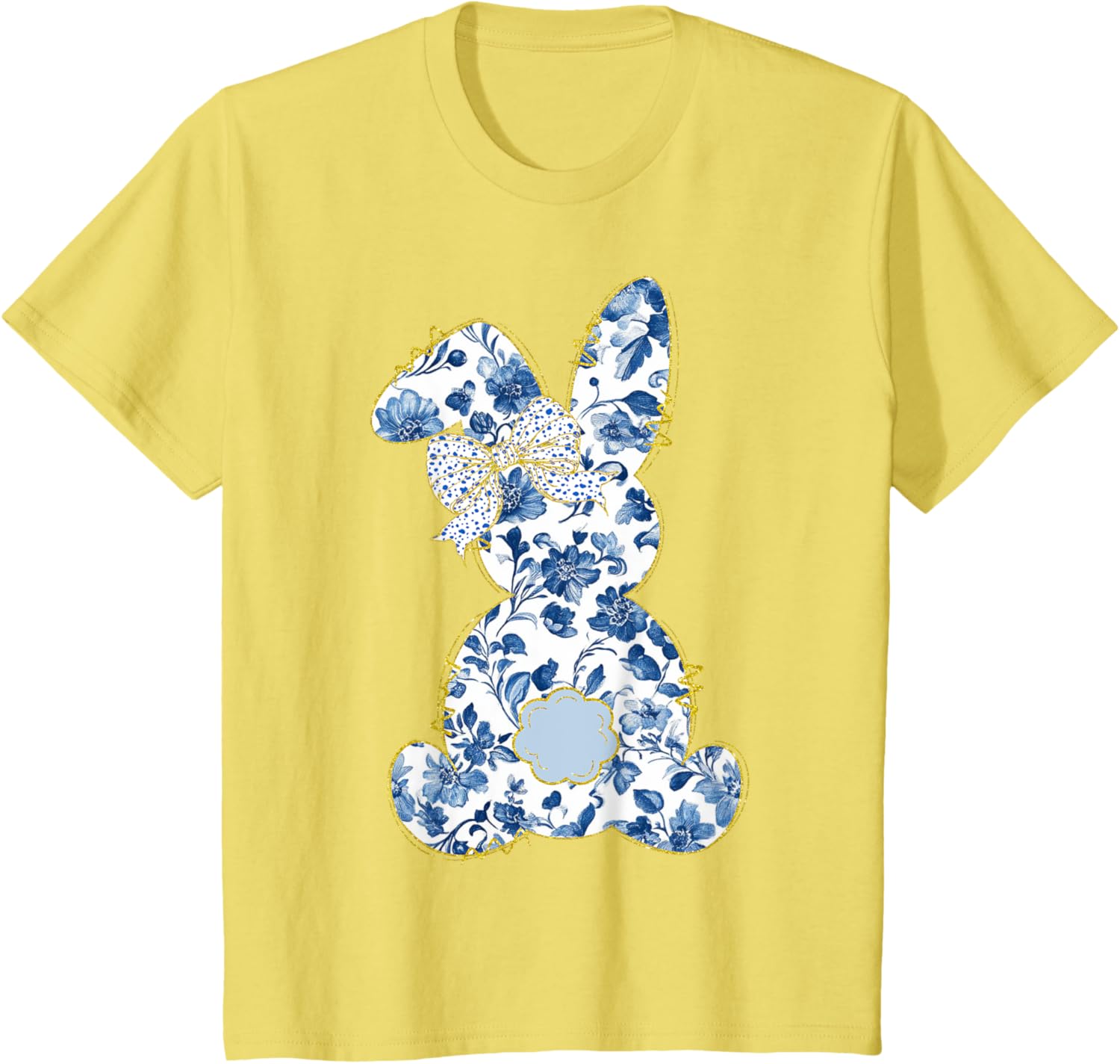 Cute Easter Toile Chinoiserie Blue Floral Bunny Coquette Bow T-Shirt