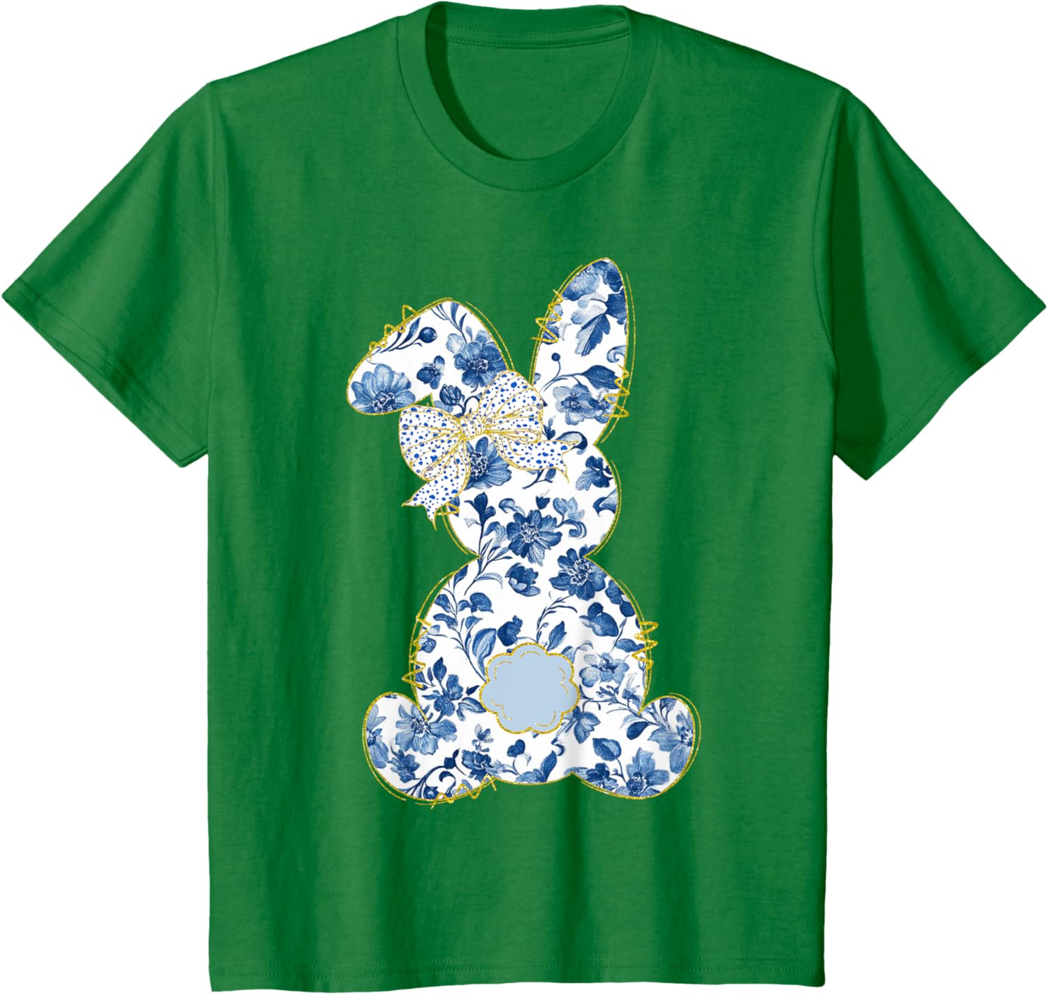 Cute Easter Toile Chinoiserie Blue Floral Bunny Coquette Bow T-Shirt