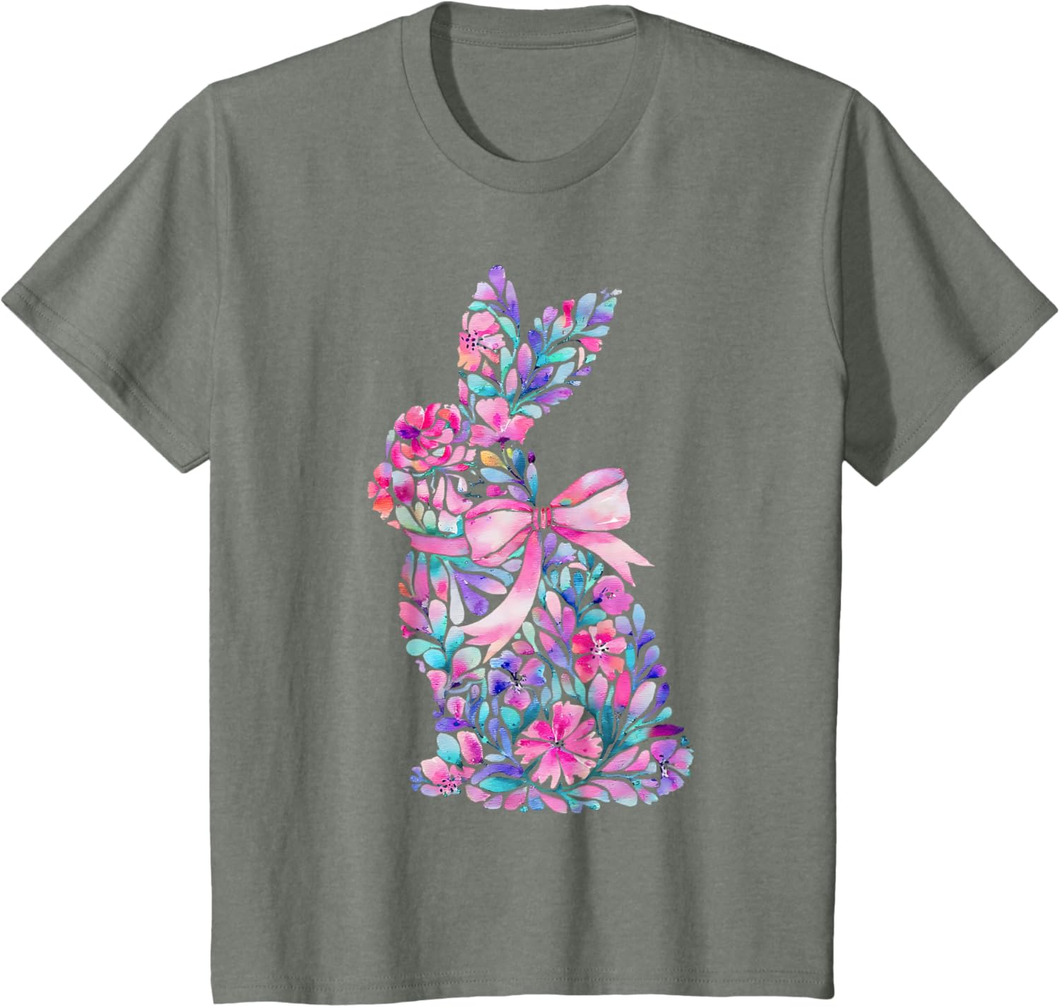 Cute Floral Easter Bunny Coquette Bow Women Girls Easter Day T-Shirt