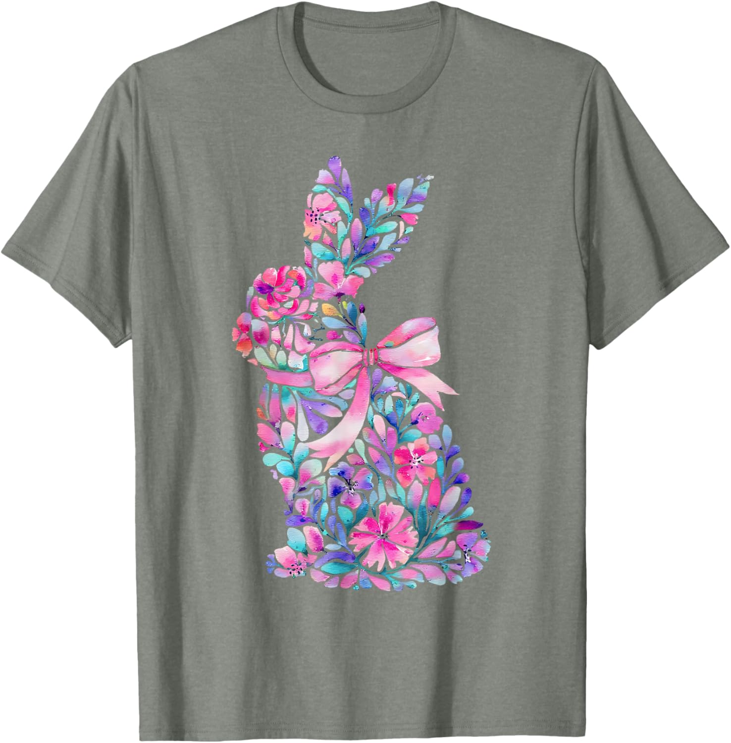 Cute Floral Easter Bunny Coquette Bow Women Girls Easter Day T-Shirt