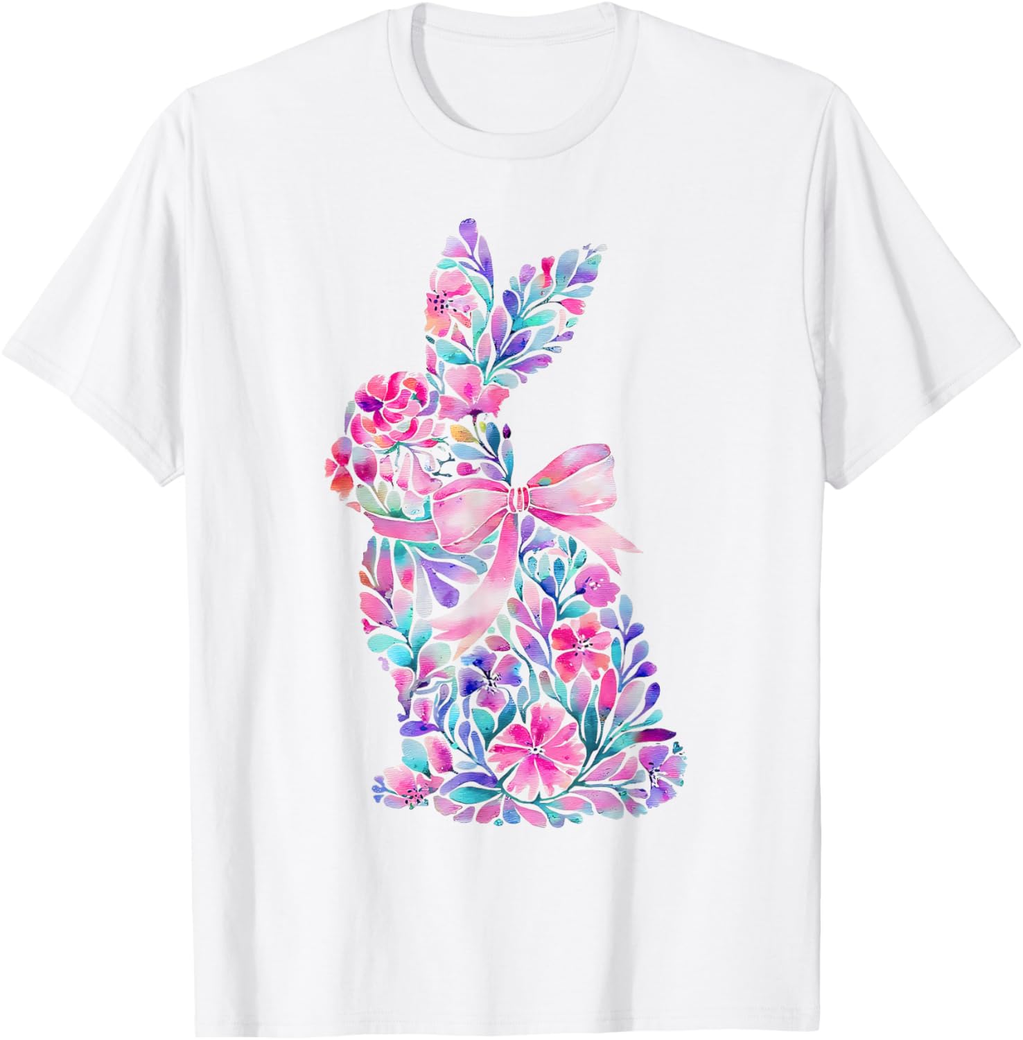 Cute Floral Easter Bunny Coquette Bow Women Girls Easter Day T-Shirt