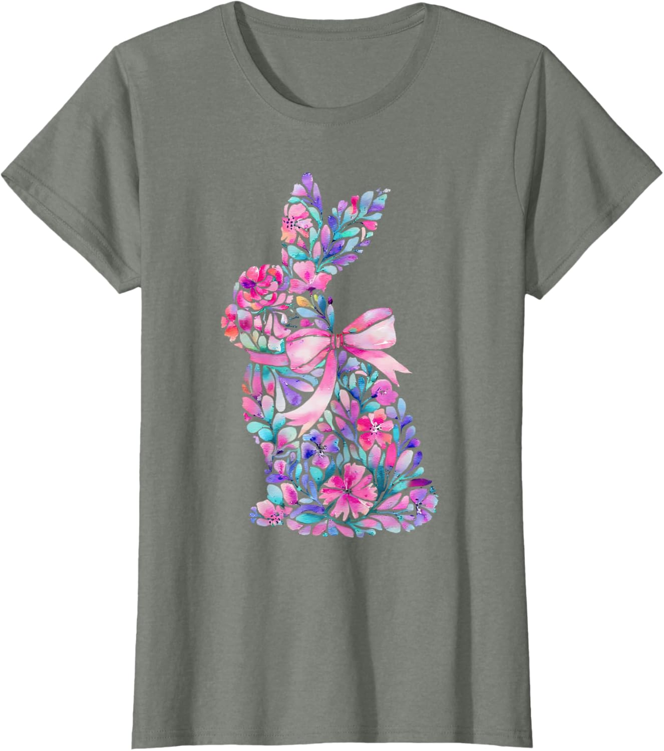 Cute Floral Easter Bunny Coquette Bow Women Girls Easter Day T-Shirt