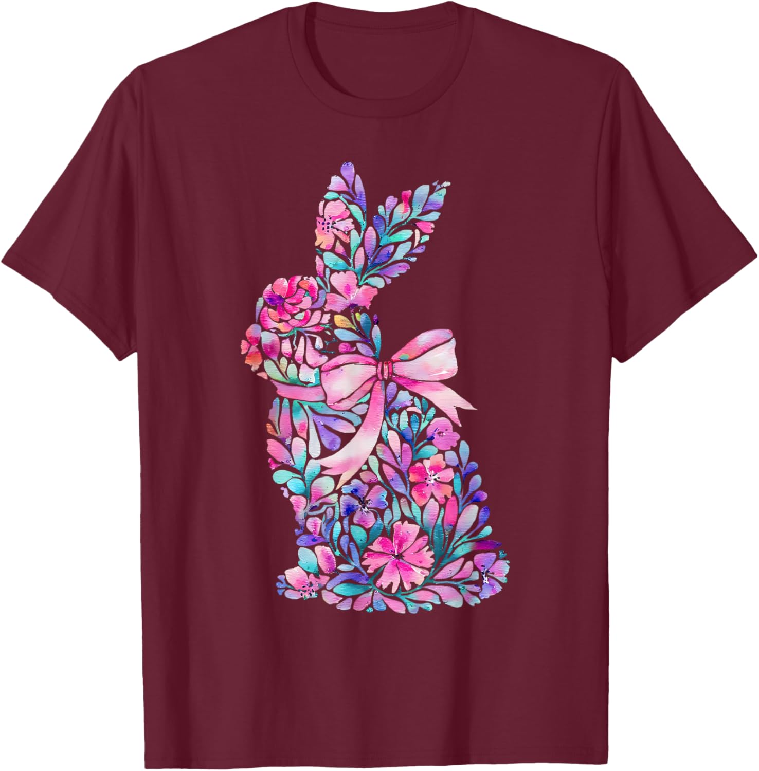 Cute Floral Easter Bunny Coquette Bow Women Girls Easter Day T-Shirt