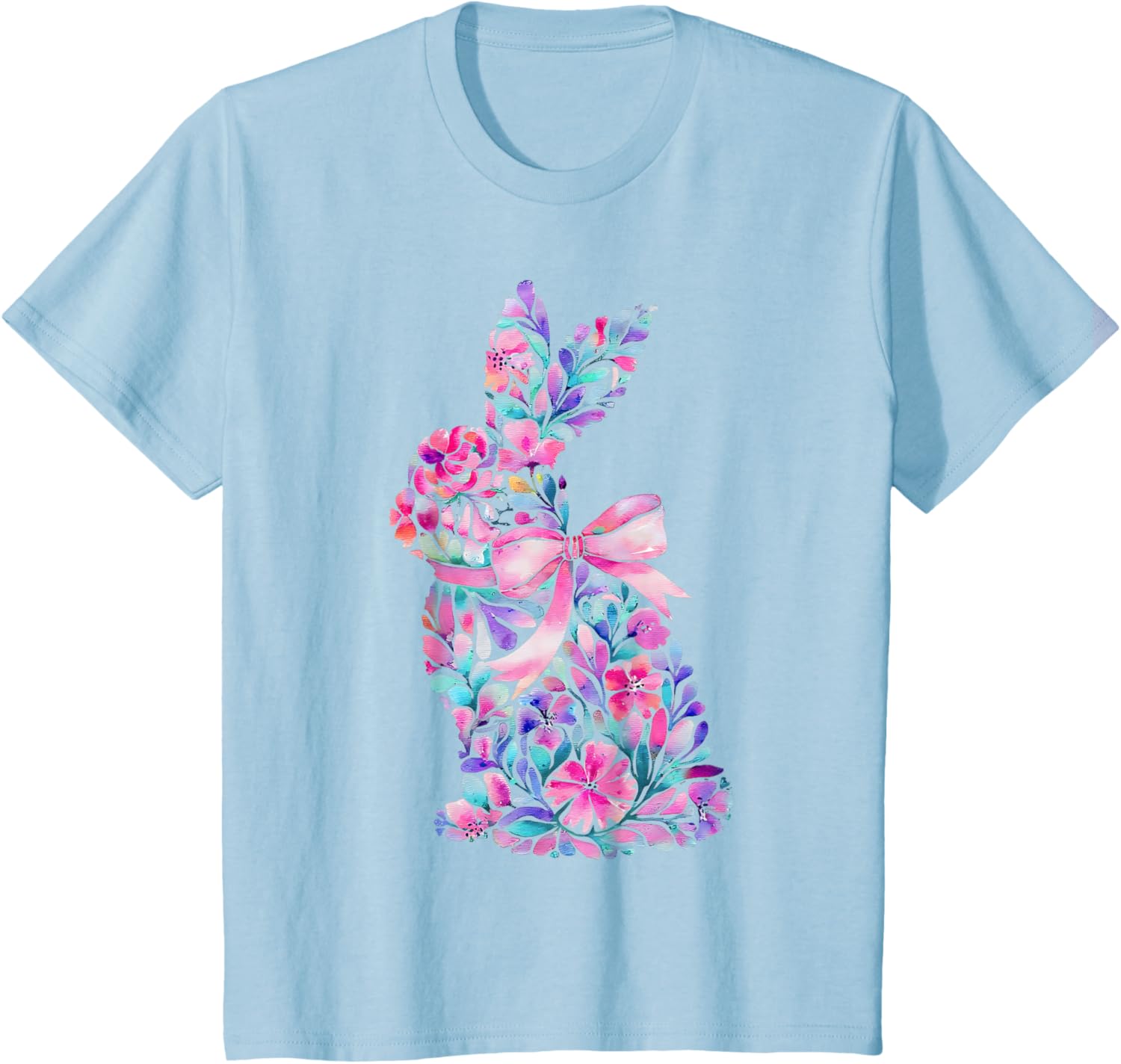 Cute Floral Easter Bunny Coquette Bow Women Girls Easter Day T-Shirt