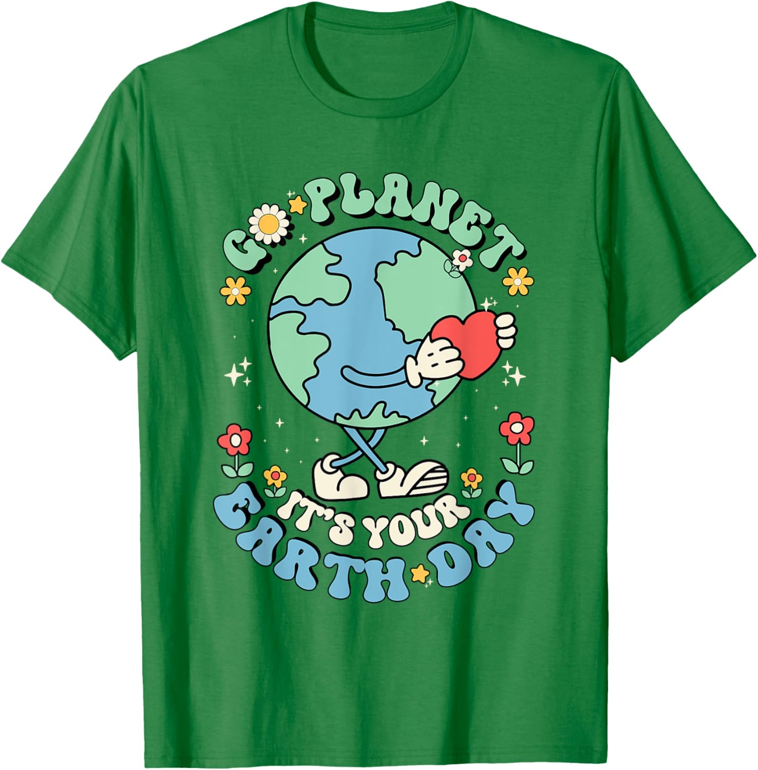 Cute Go Planet Its Your Earth Day 2025 Teacher Kids Groovy T-Shirt
