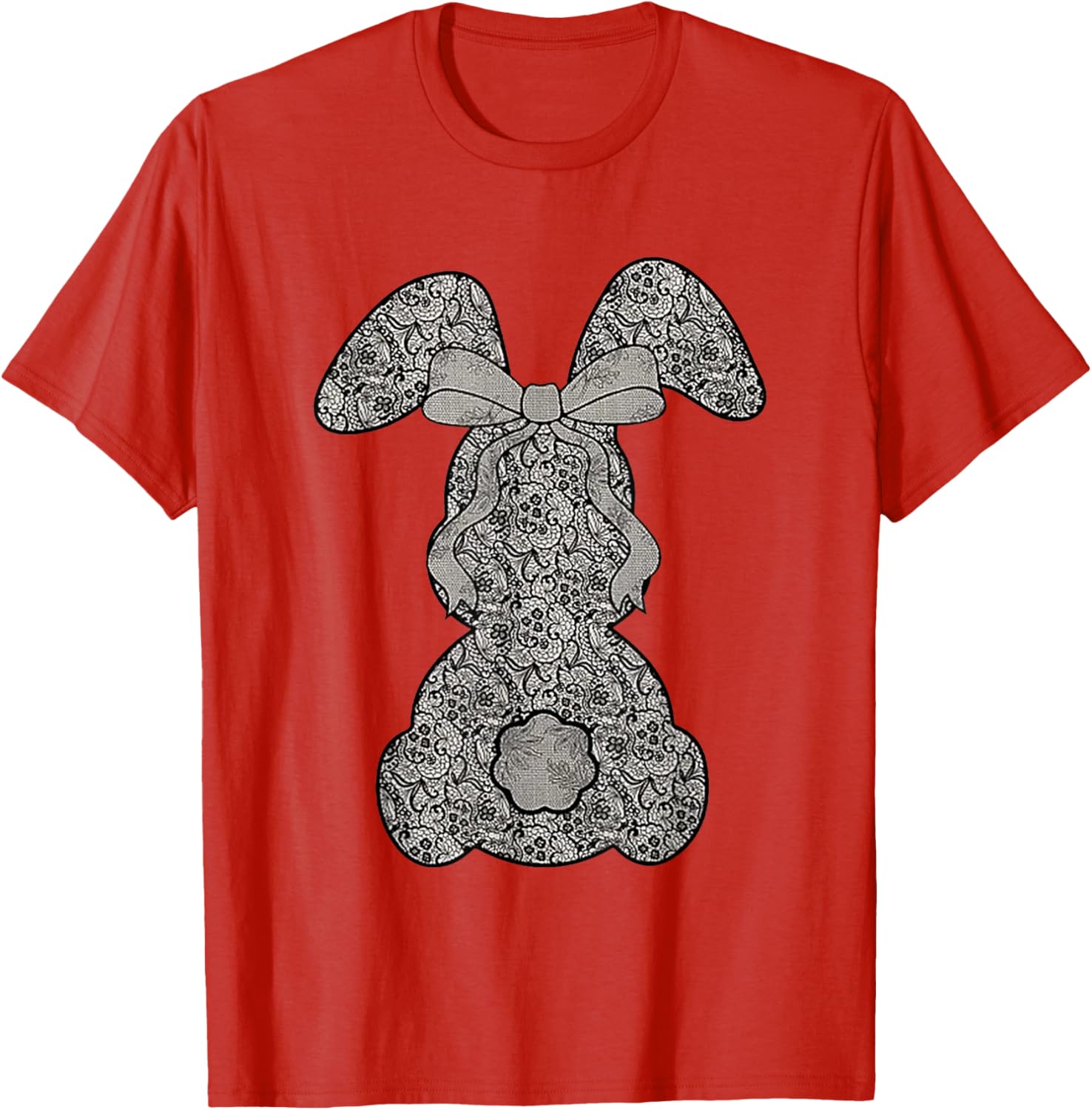 Cute Lace Bunny Coquette Bow Heart Funny Happy Easter Day T-Shirt