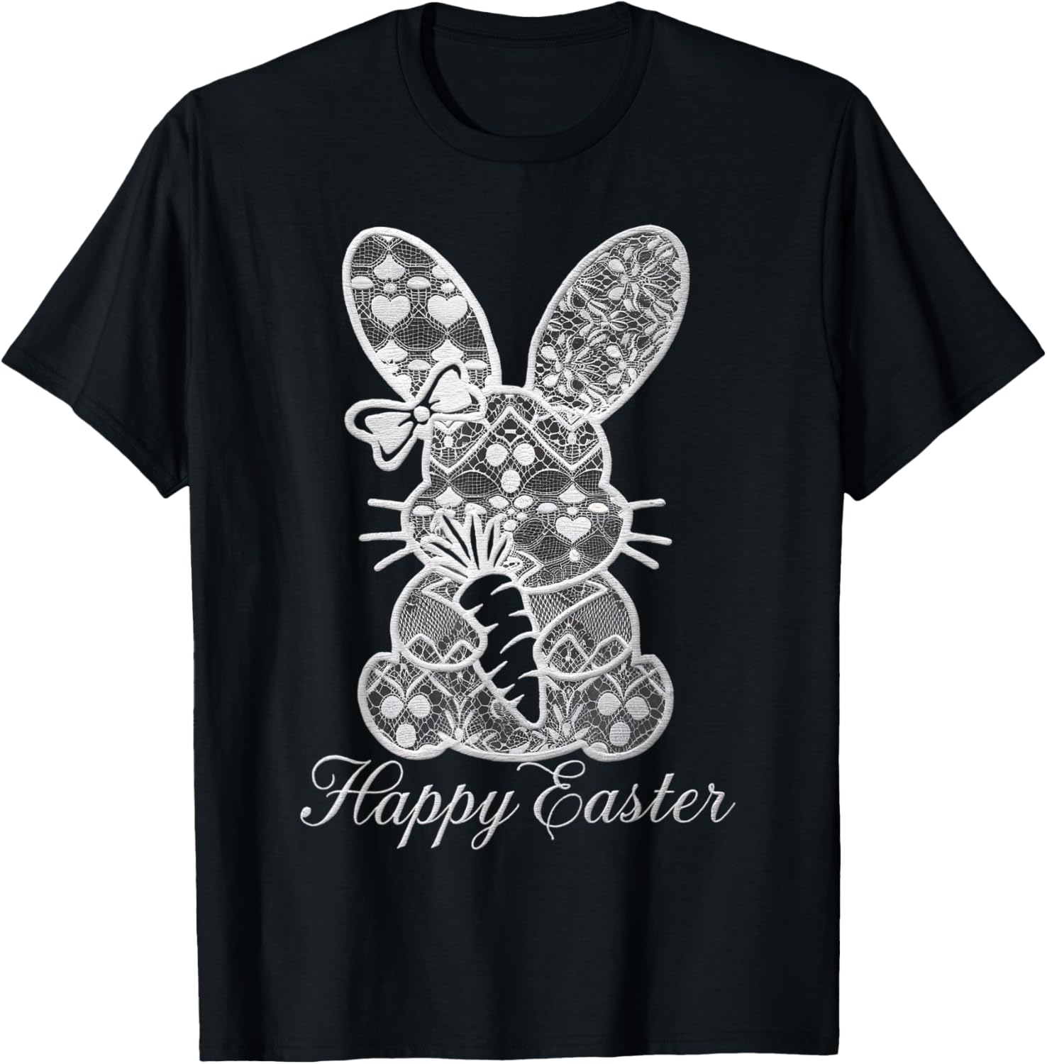 Cute Lace Coquette Bow Bunny Ears Carrot Easter Day Rabbit T-Shirt