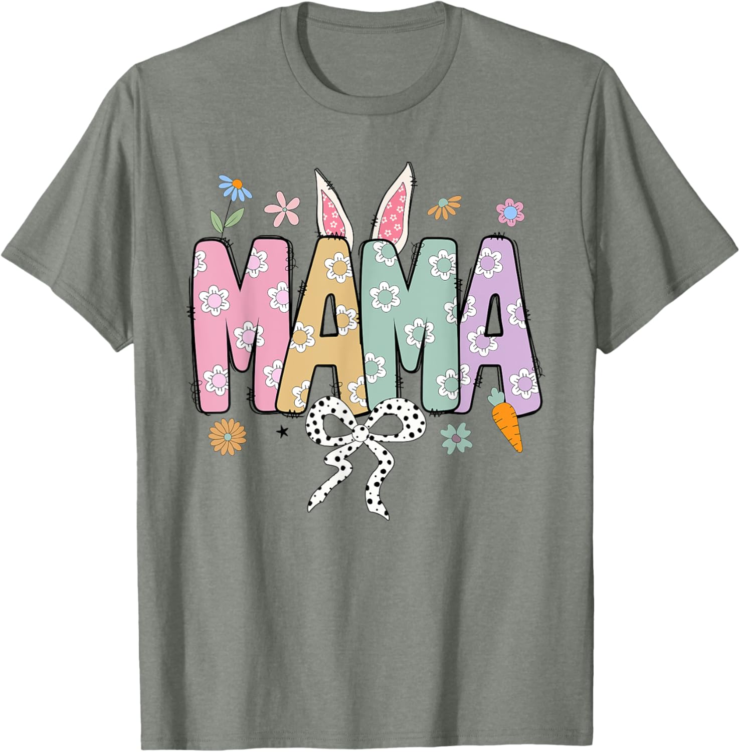 Cute MAMA Bunny Easter Day Coquette Bow For Women Men T-Shirt