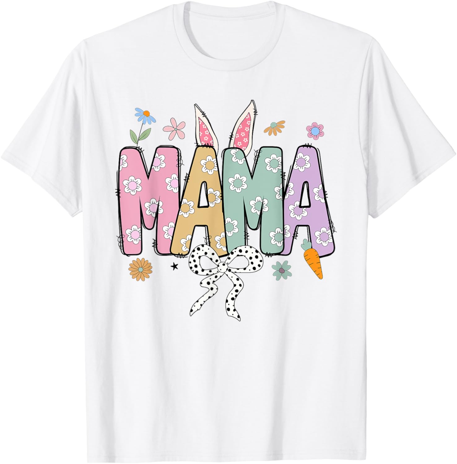 Cute MAMA Bunny Easter Day Coquette Bow For Women Men T-Shirt