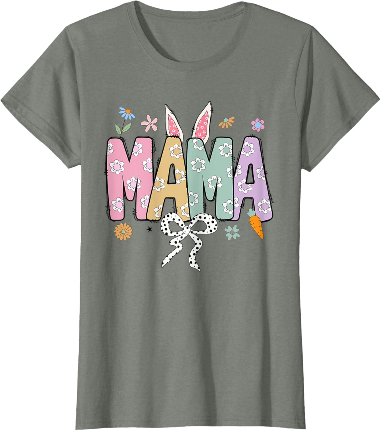 Cute MAMA Bunny Easter Day Coquette Bow For Women Men T-Shirt