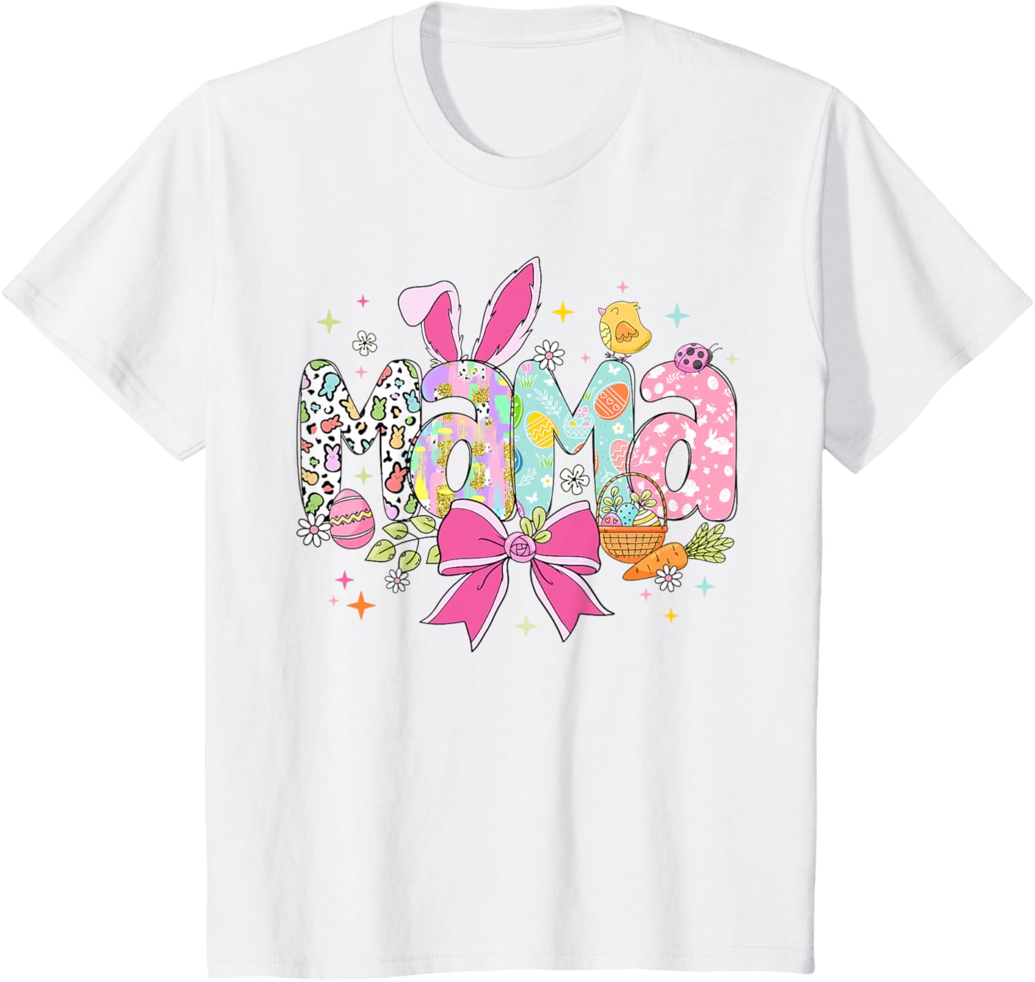 Cute MAMA Bunny Easter Day Coquette Bow T-Shirt