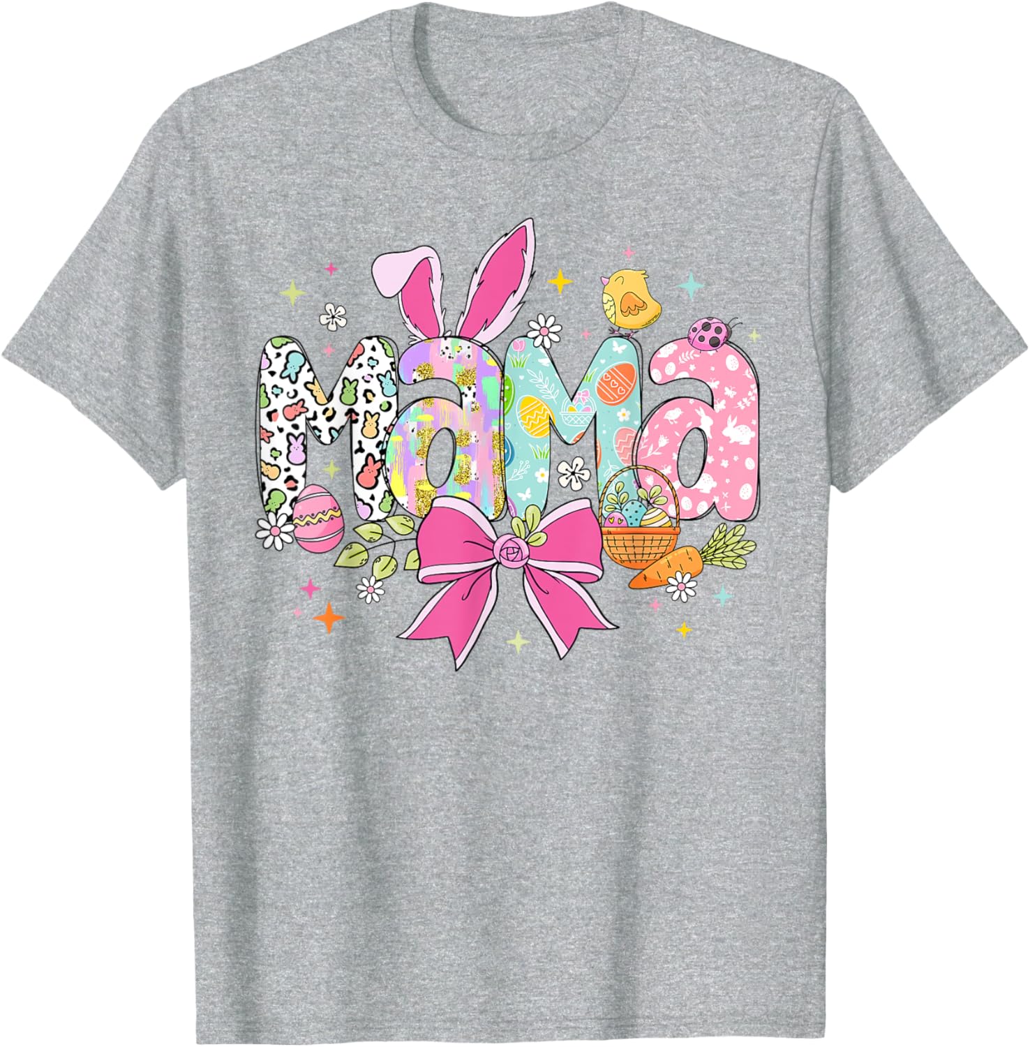 Cute MAMA Bunny Easter Day Coquette Bow T-Shirt