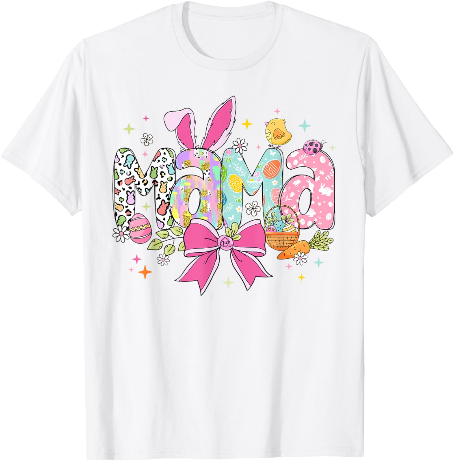 Cute MAMA Bunny Easter Day Coquette Bow T-Shirt