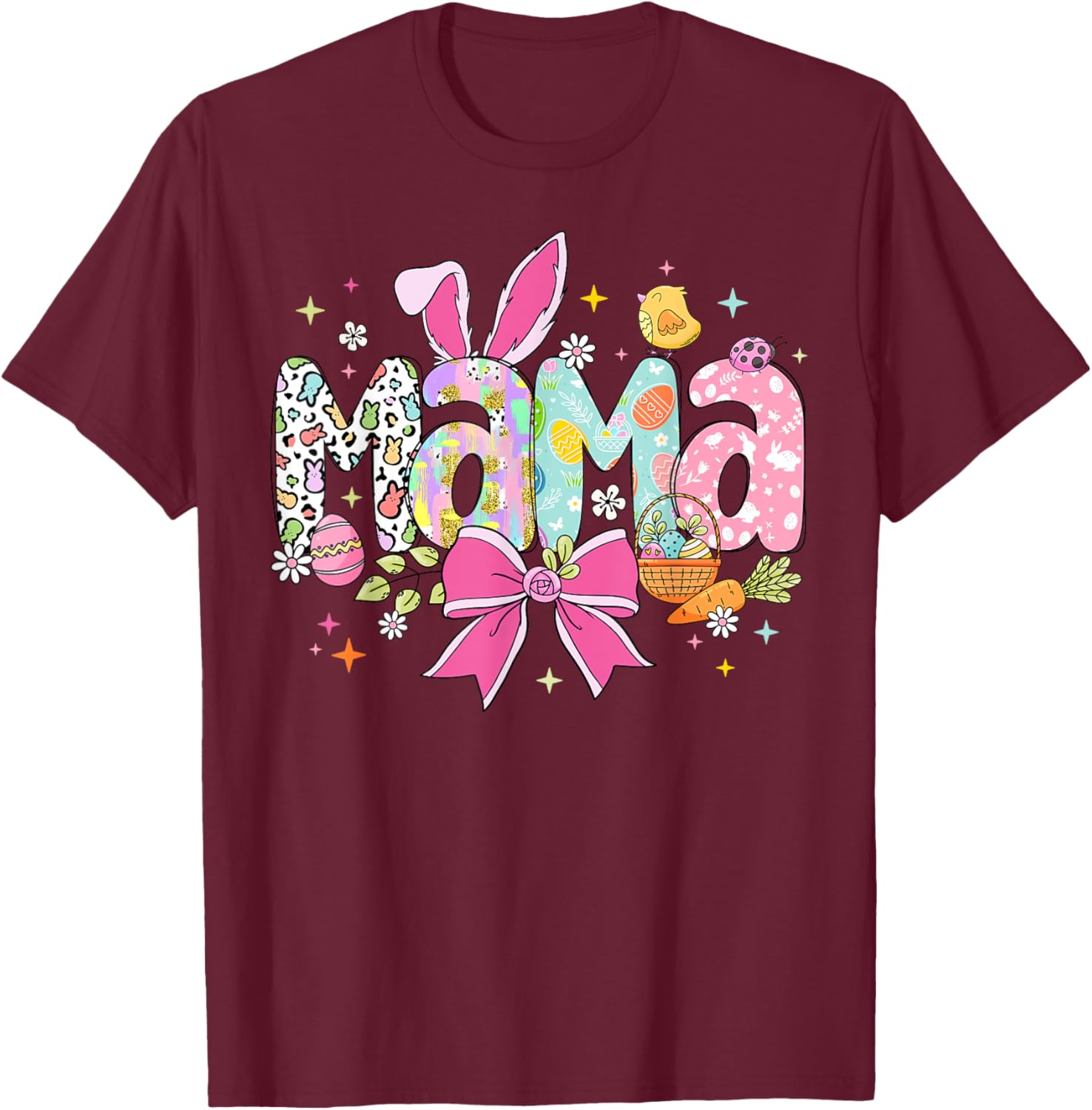 Cute MAMA Bunny Easter Day Coquette Bow T-Shirt