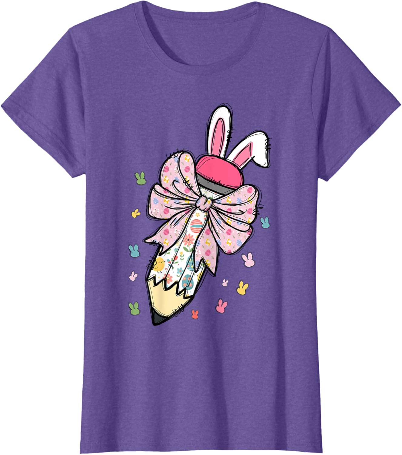 Cute Pencil Coquette Bow Bunny Easter Day Teacher Student T-Shirt