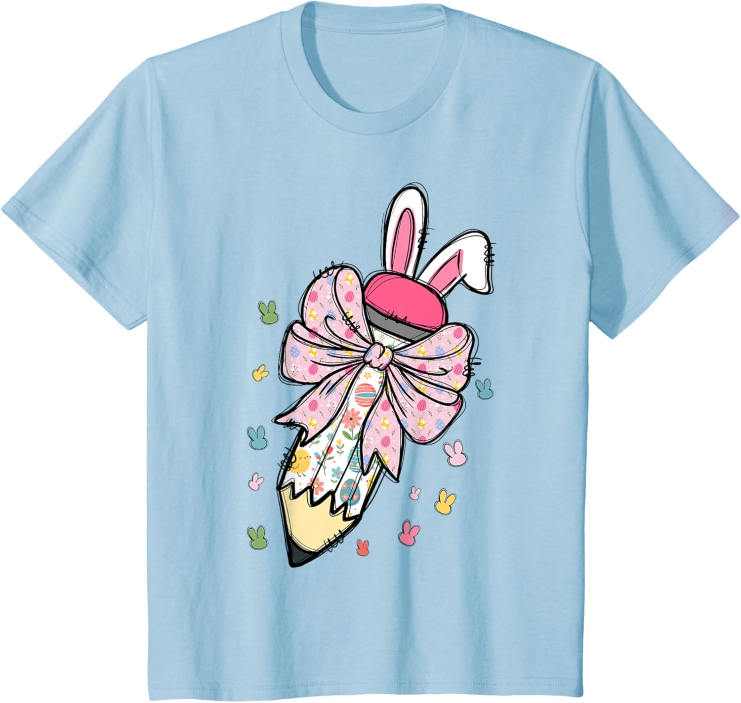 Cute Pencil Coquette Bow Bunny Easter Day Teacher Student T-Shirt