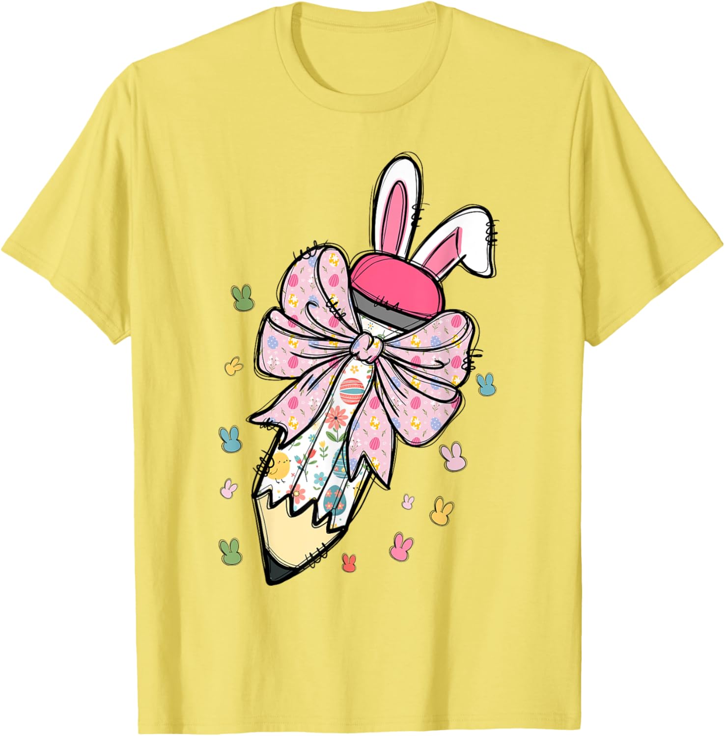 Cute Pencil Coquette Bow Bunny Easter Day Teacher Student T-Shirt