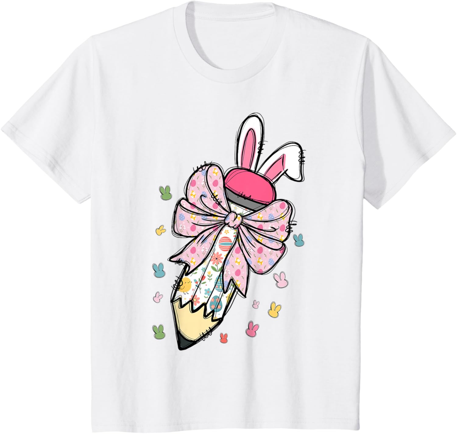 Cute Pencil Coquette Bow Bunny Easter Day Teacher Student T-Shirt