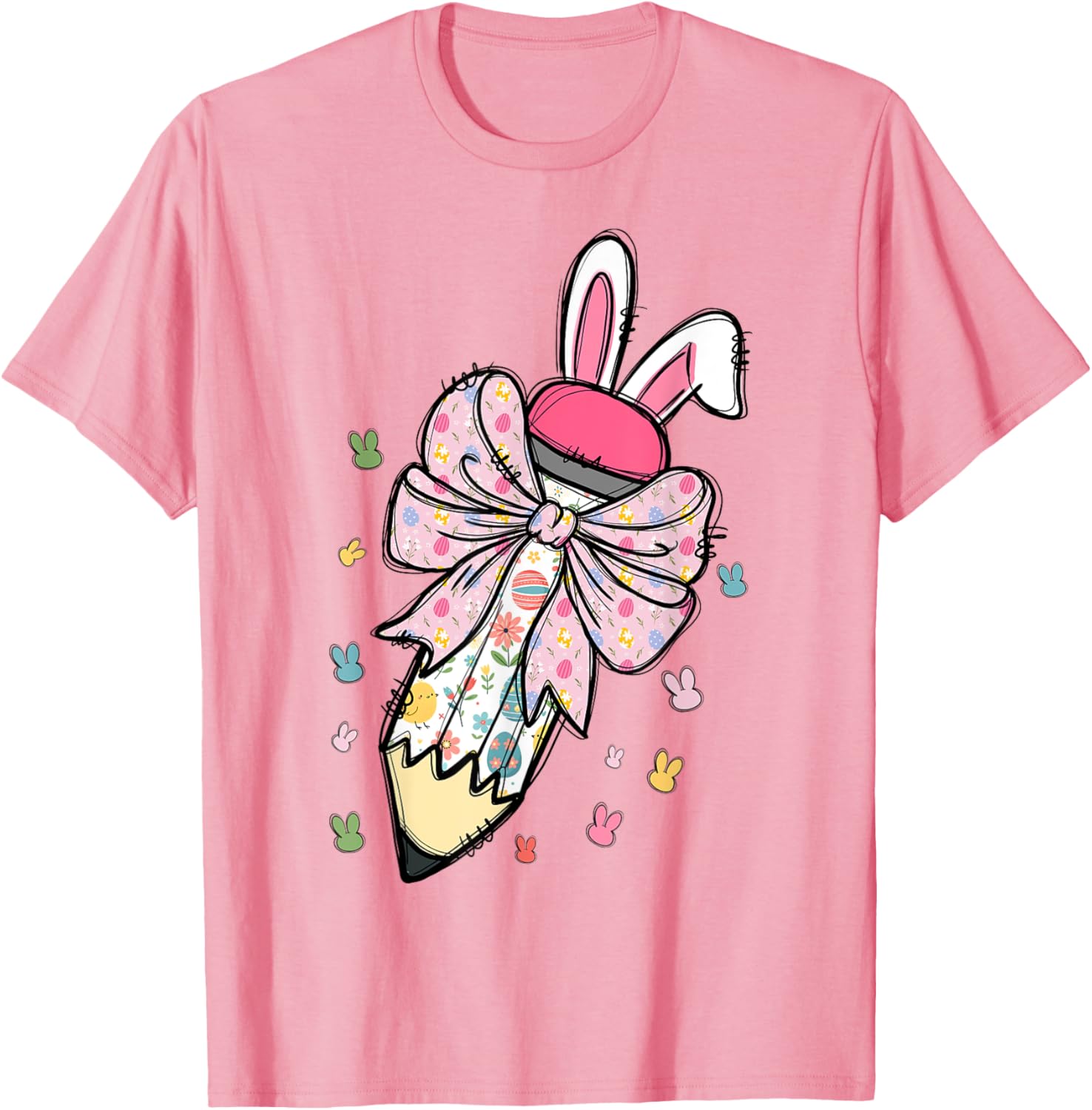 Cute Pencil Coquette Bow Bunny Easter Day Teacher Student T-Shirt