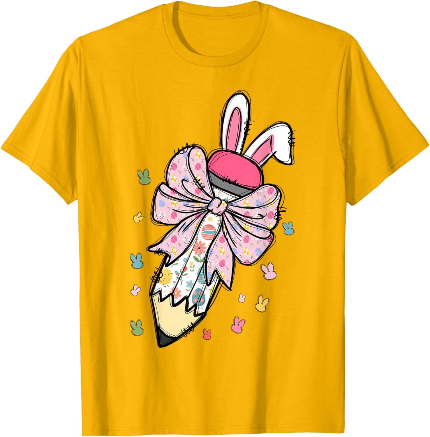 Cute Pencil Coquette Bow Bunny Easter Day Teacher Student T-Shirt