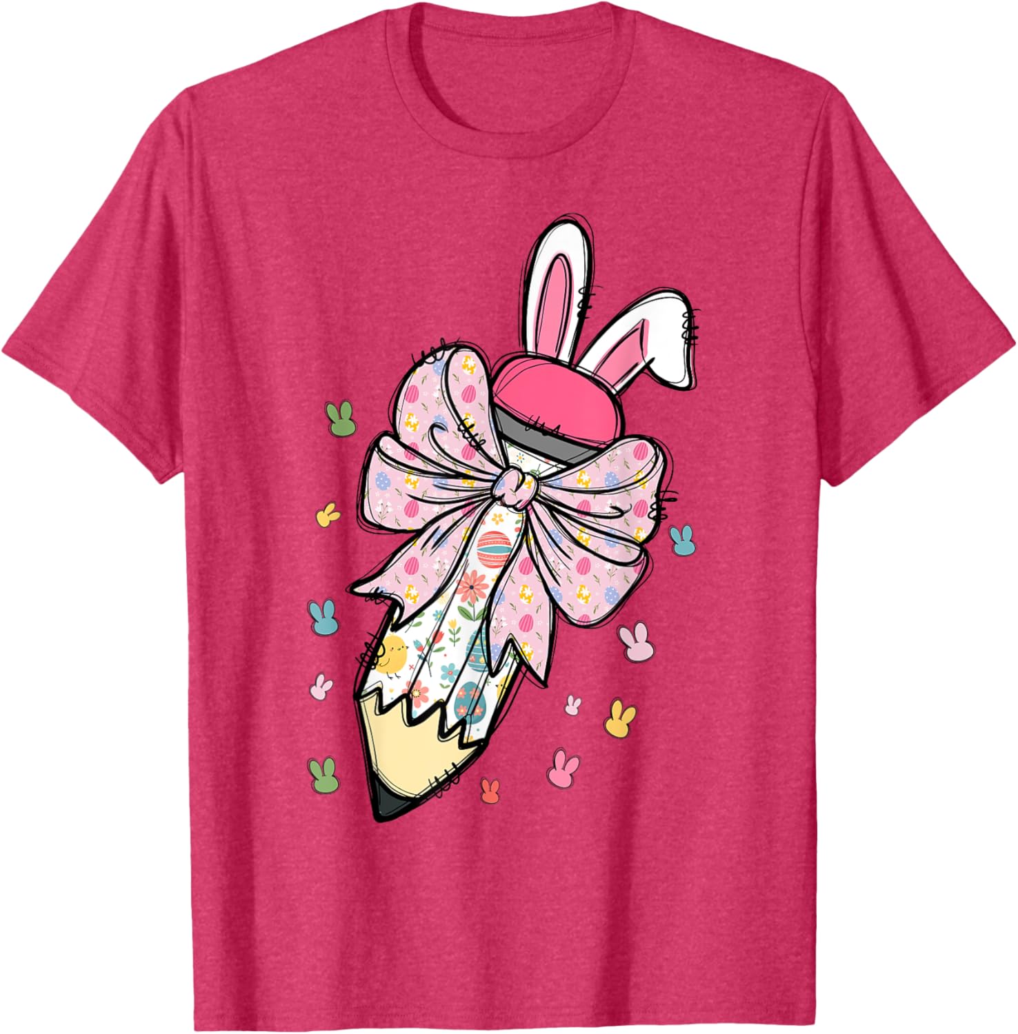 Cute Pencil Coquette Bow Bunny Easter Day Teacher Student T-Shirt