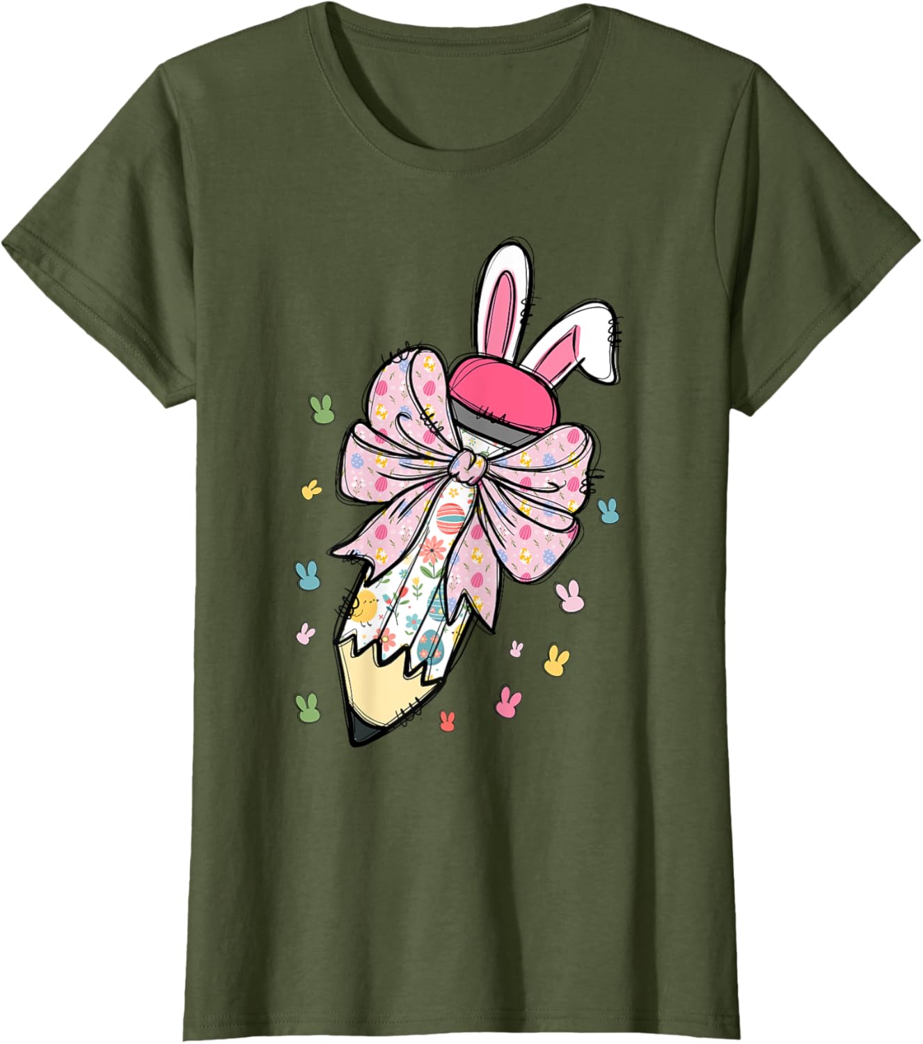 Cute Pencil Coquette Bow Bunny Easter Day Teacher Student T-Shirt