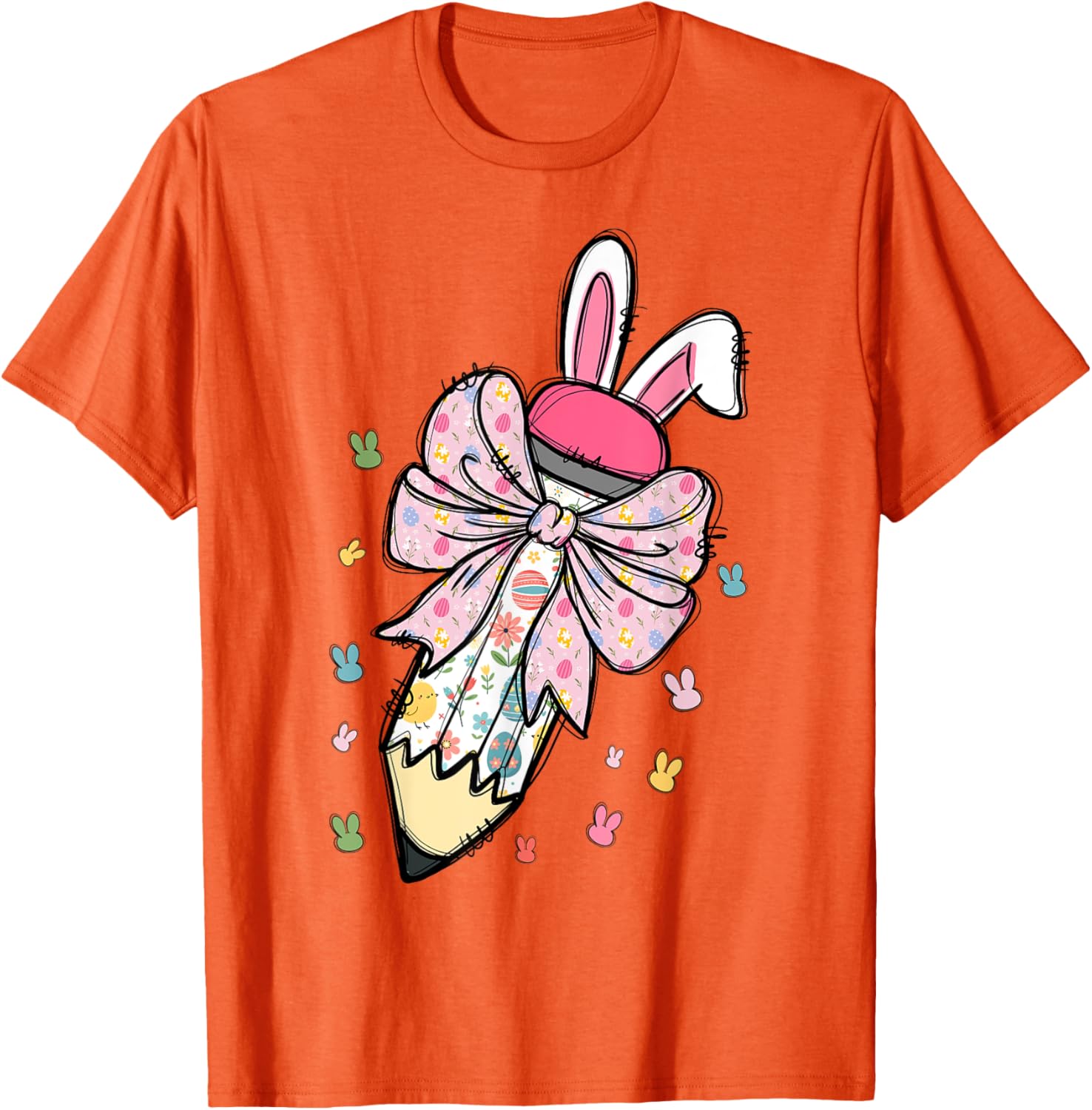 Cute Pencil Coquette Bow Bunny Easter Day Teacher Student T-Shirt