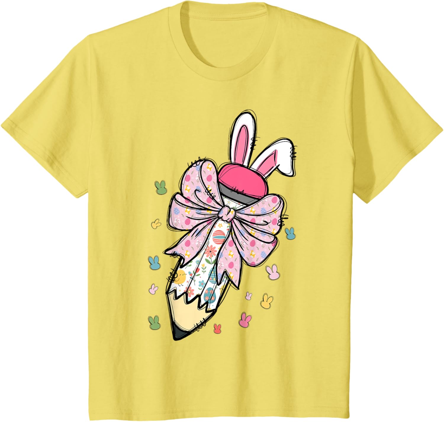 Cute Pencil Coquette Bow Bunny Easter Day Teacher Student T-Shirt