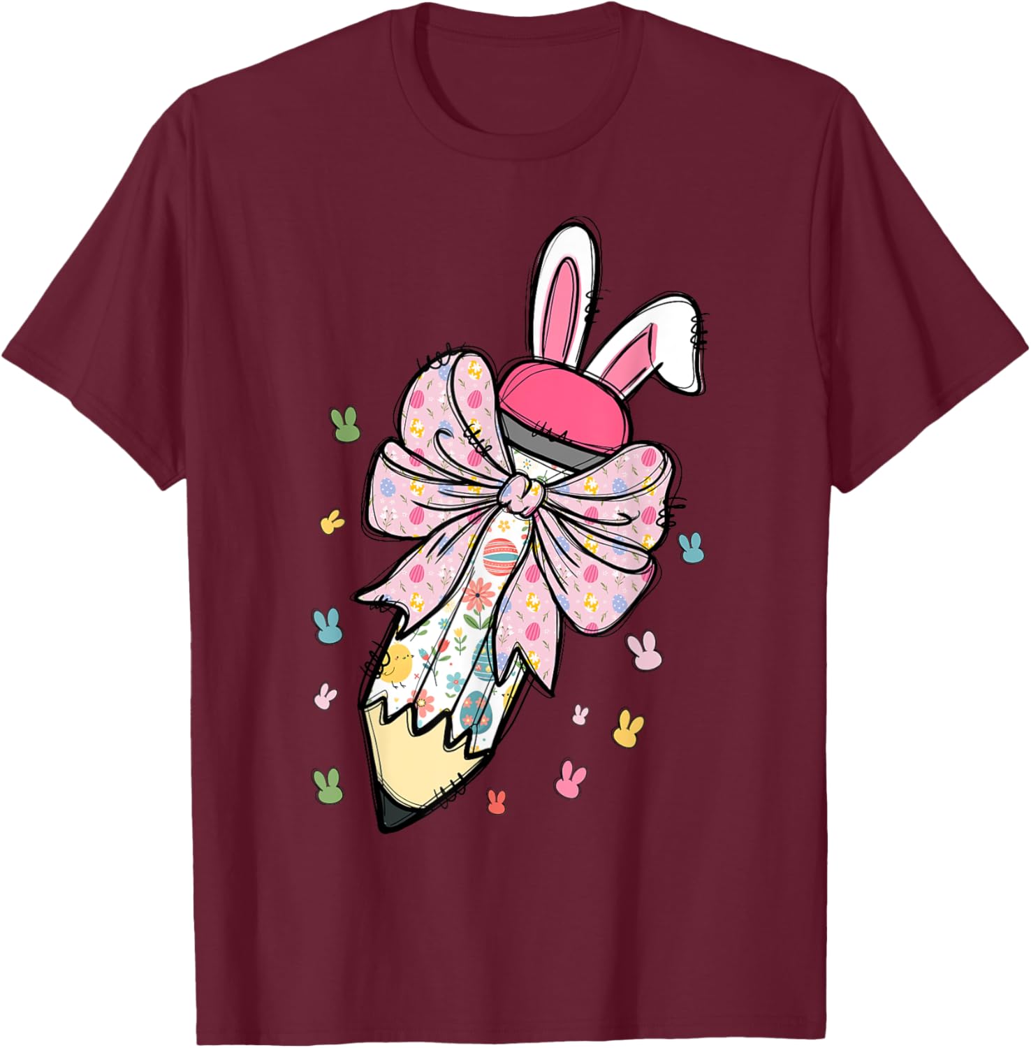 Cute Pencil Coquette Bow Bunny Easter Day Teacher Student T-Shirt