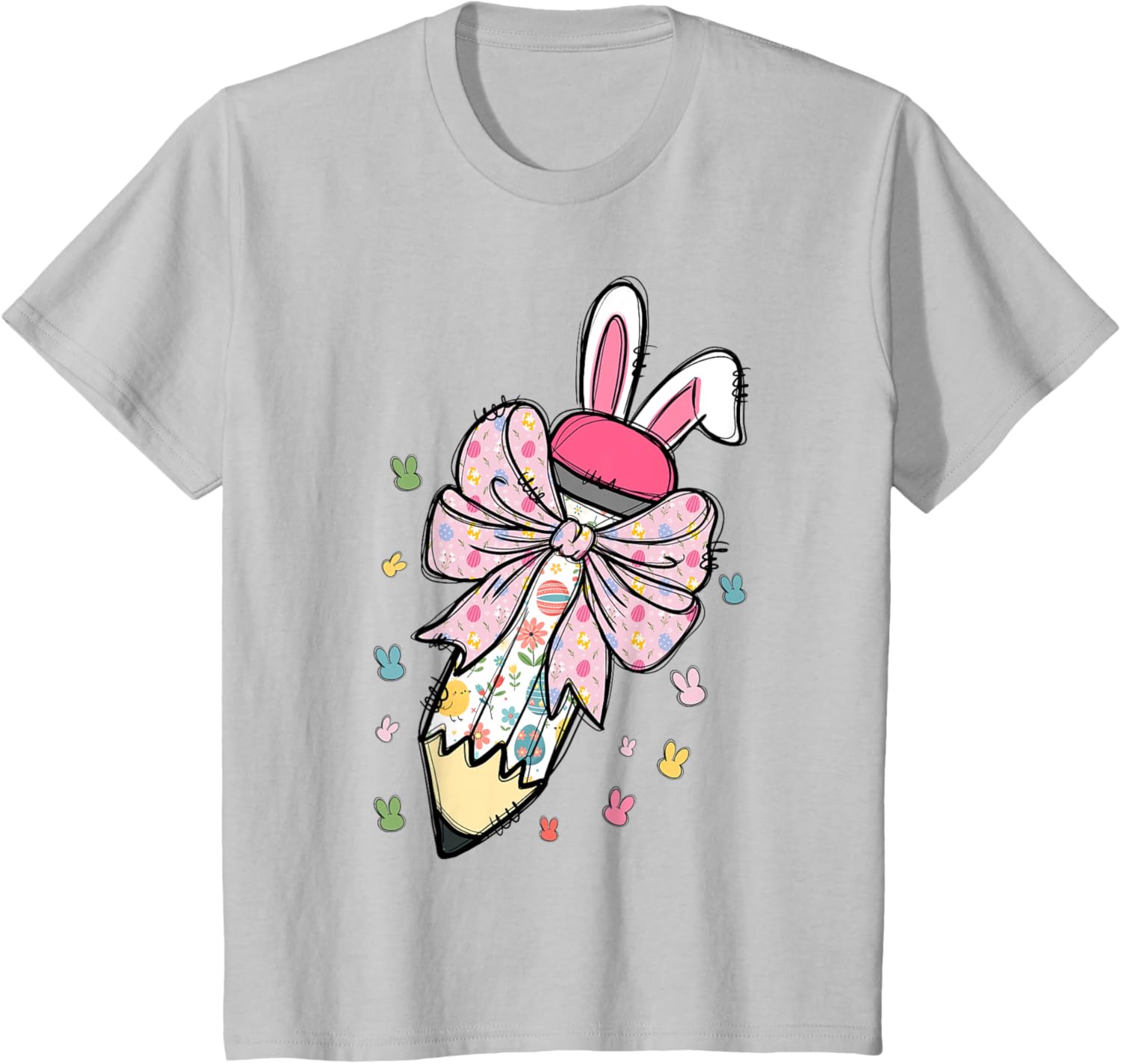 Cute Pencil Coquette Bow Bunny Easter Day Teacher Student T-Shirt