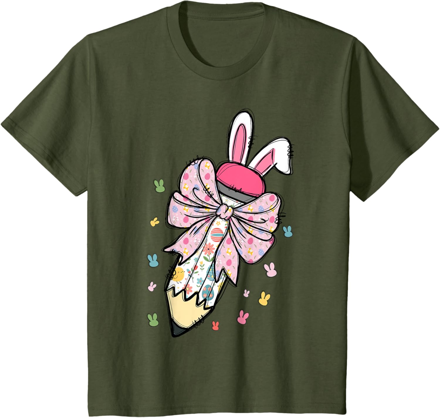 Cute Pencil Coquette Bow Bunny Easter Day Teacher Student T-Shirt