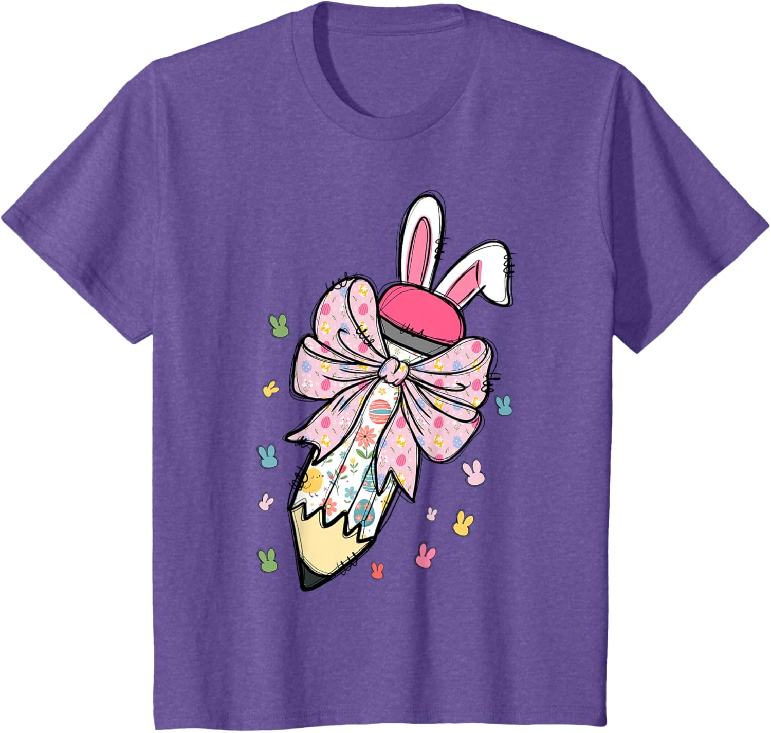 Cute Pencil Coquette Bow Bunny Easter Day Teacher Student T-Shirt