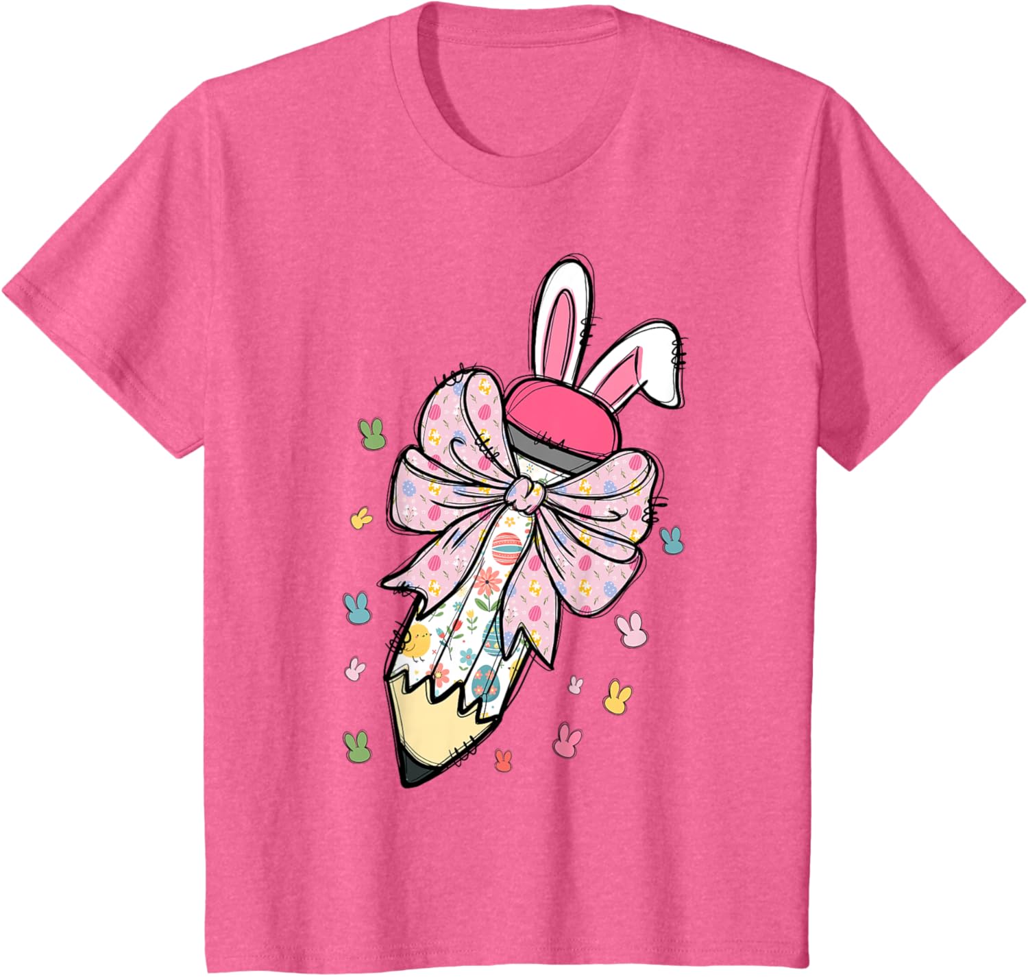 Cute Pencil Coquette Bow Bunny Easter Day Teacher Student T-Shirt